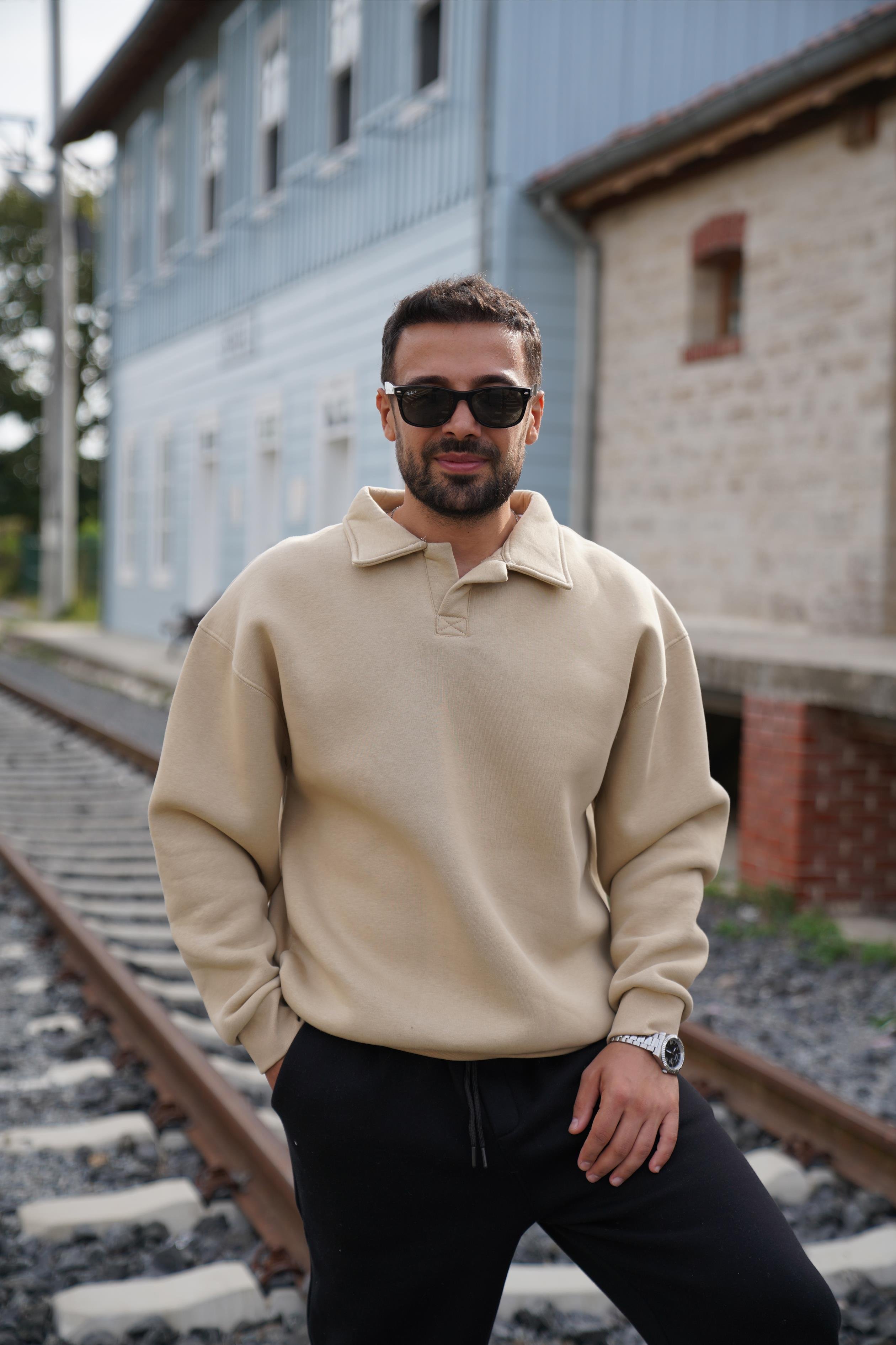 SweatKrem 3 İplik Oversize Polo yaka PLZ