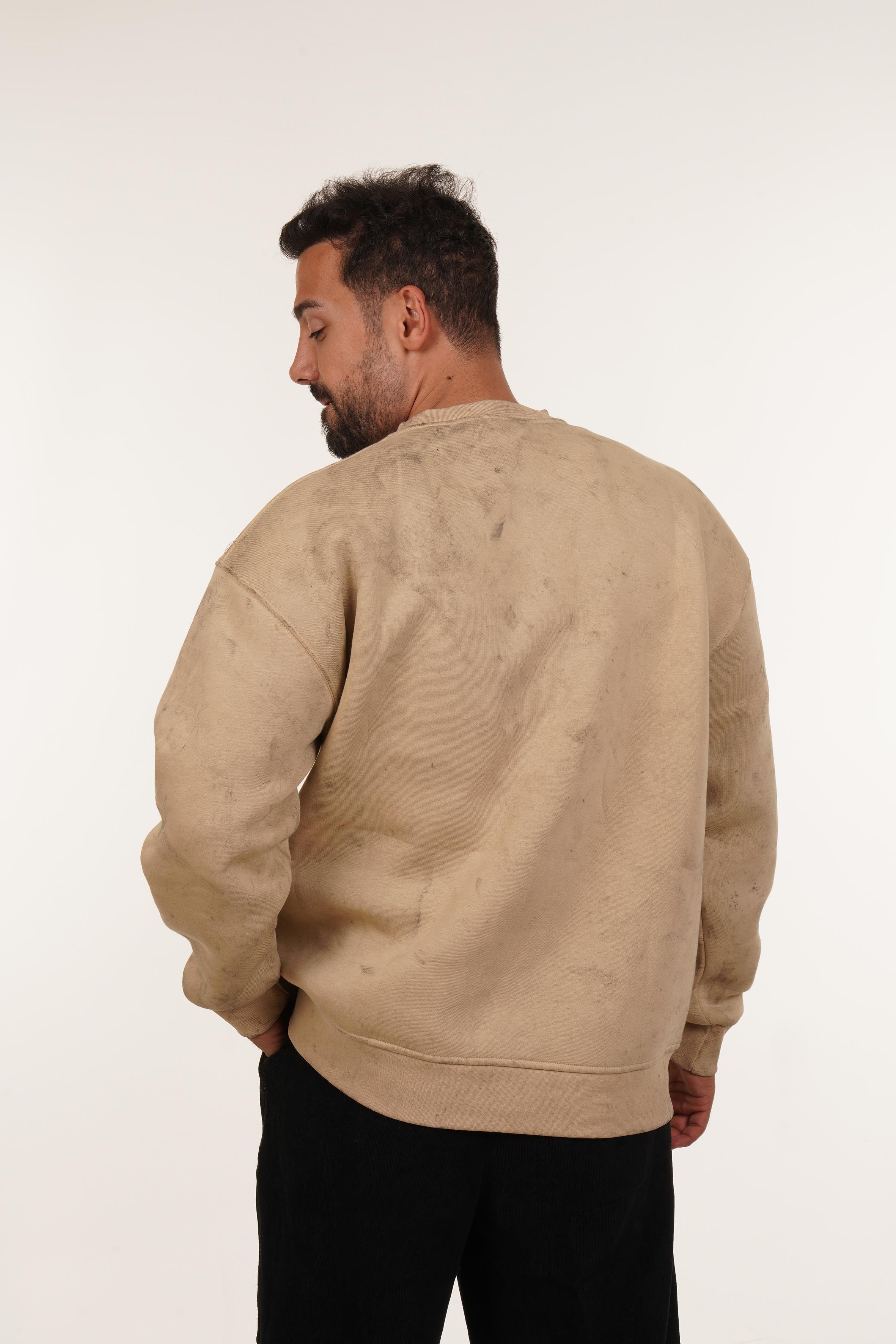 SweatKrem 3 İplik Oversize Yıkamalı Bisiklet Yaka Sweatshirt PLZ