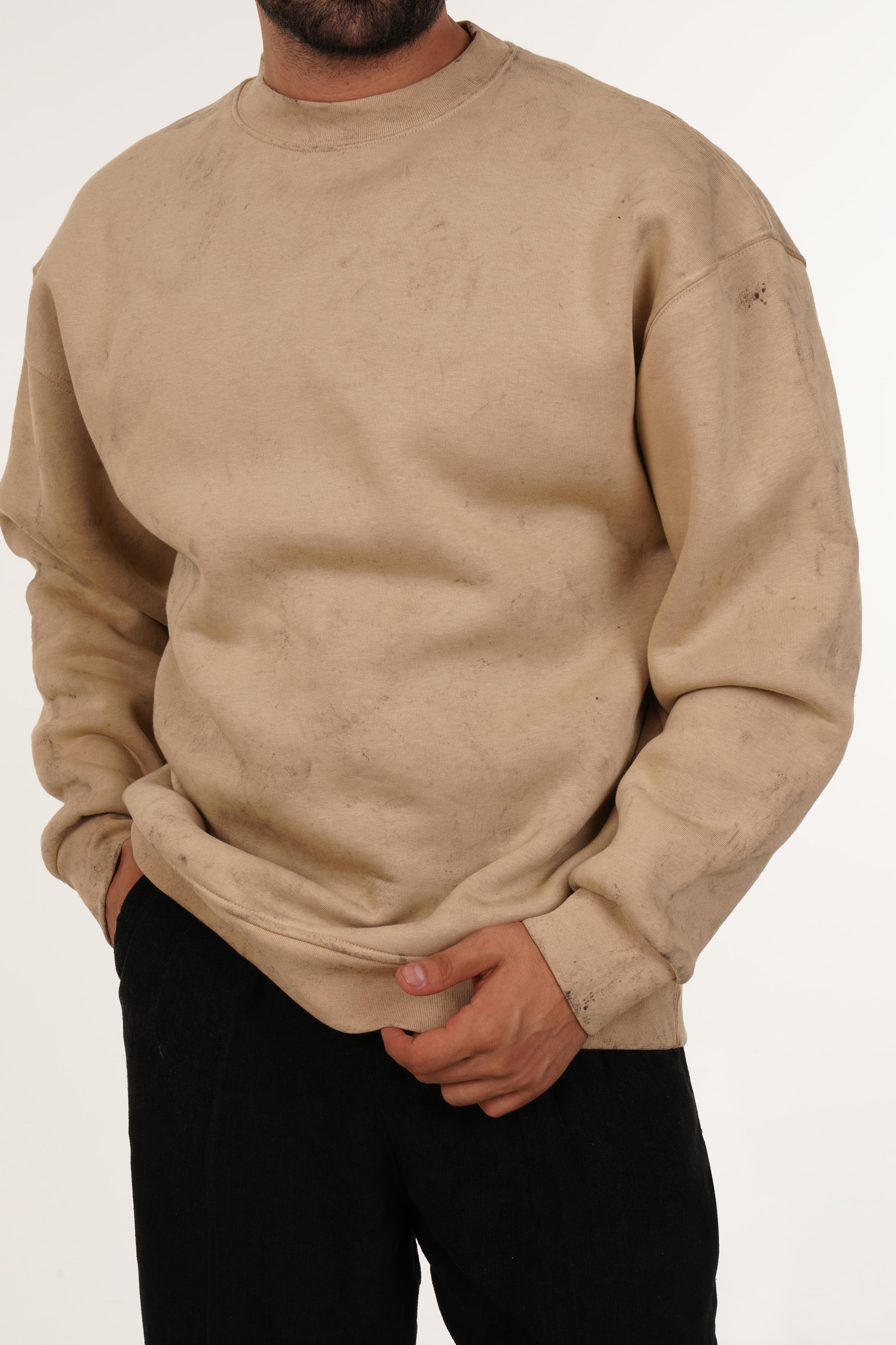 SweatKrem 3 İplik Oversize Yıkamalı Bisiklet Yaka Sweatshirt PLZ