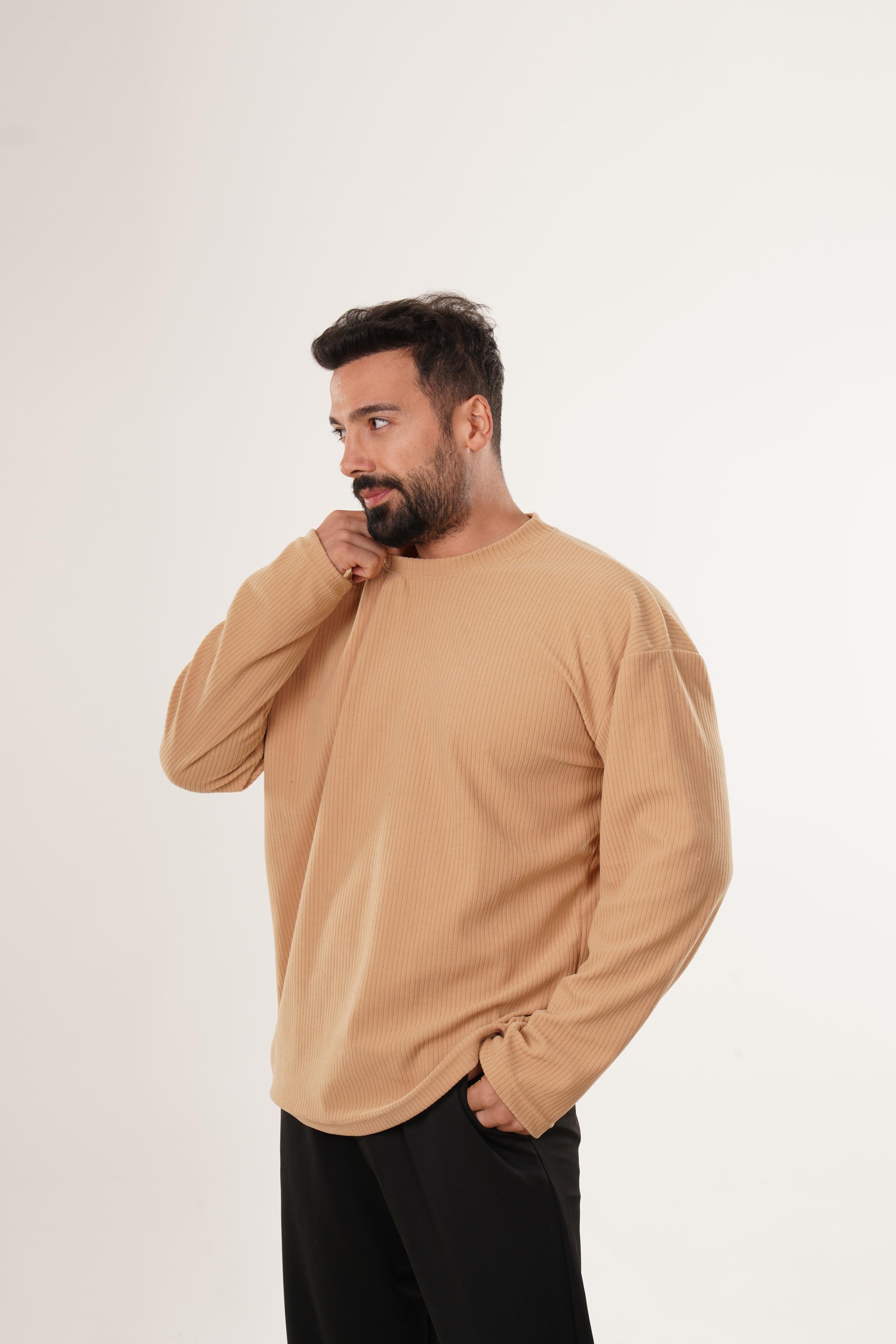 SweatKrem Uzun Kol Havlu Kumaş Sweatshirt