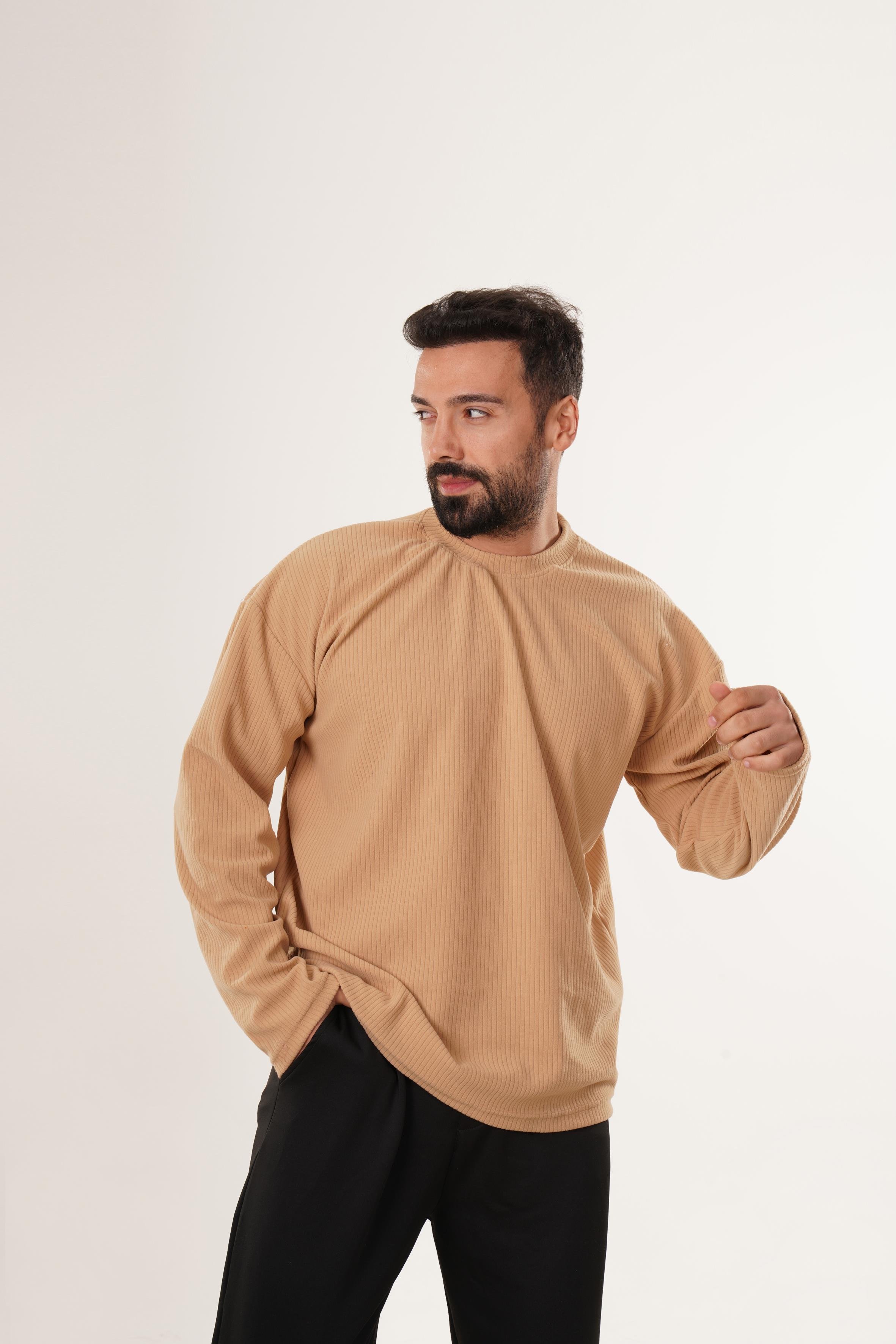 SweatKrem Uzun Kol Havlu Kumaş Sweatshirt