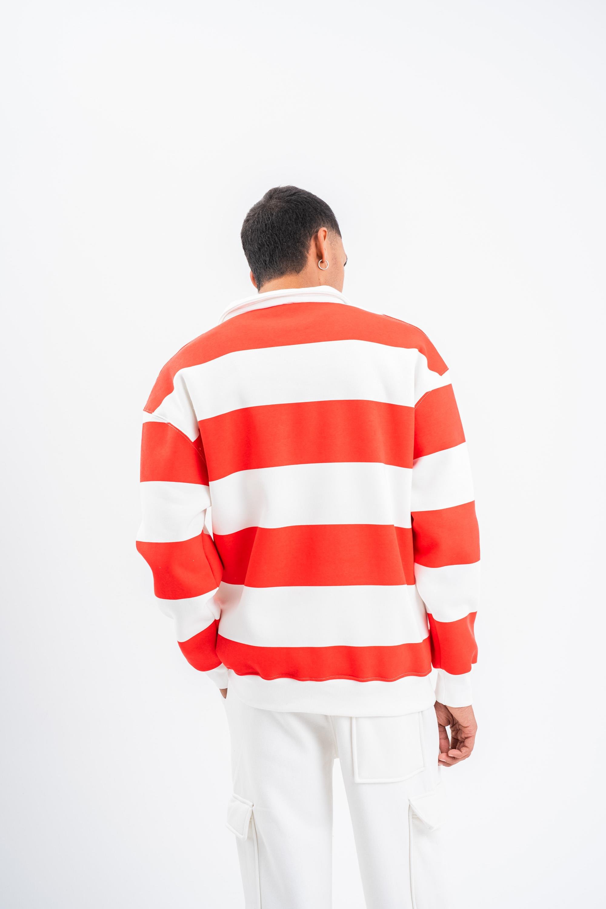 SweatNarçiçeği Çizgili 3 İplik Polo Yaka Sweatshirt PLZ