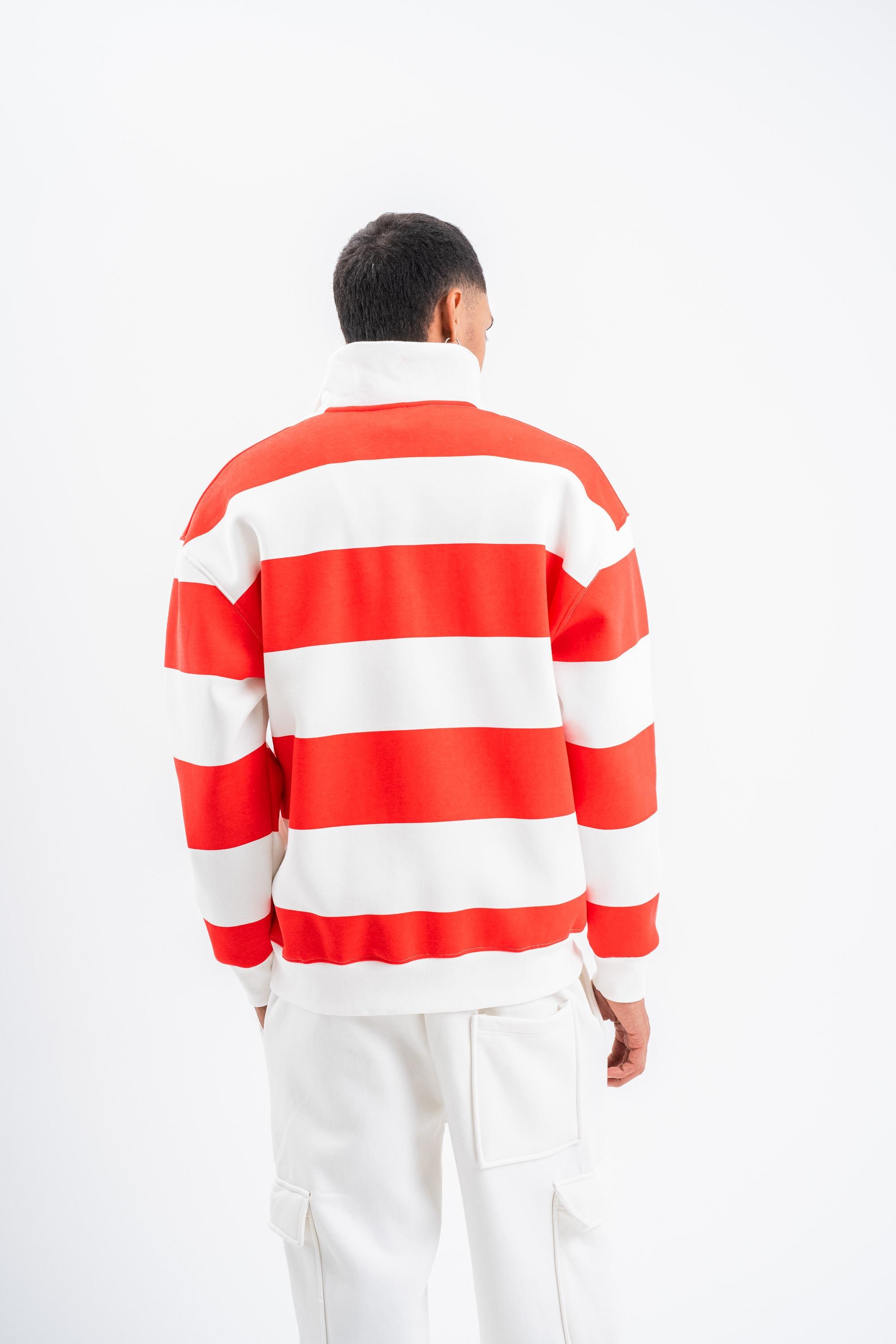 SweatNarçiçeği Yarım Fermuarlı Çizgili 3 İplik Sweatshirt PLZ