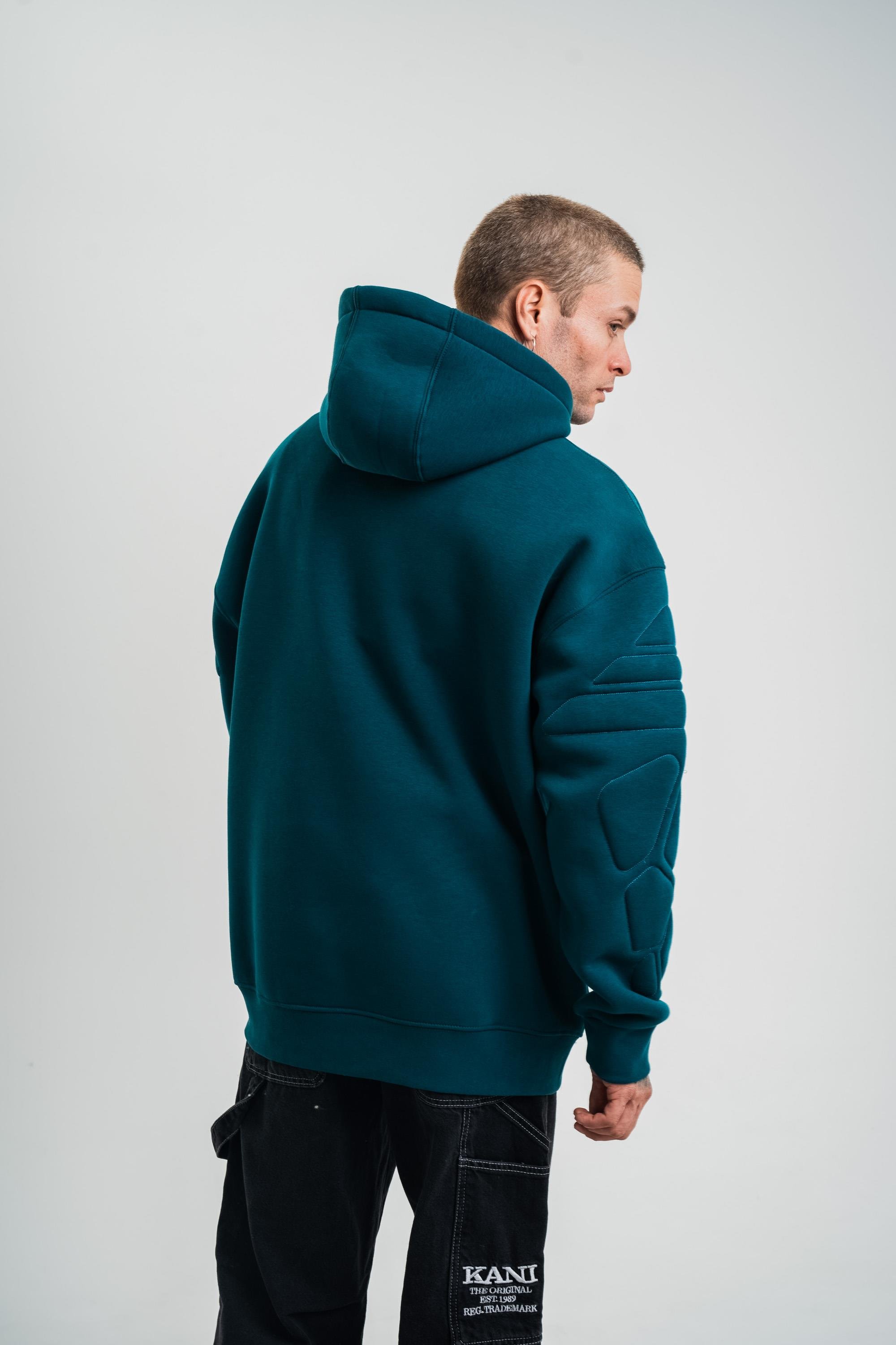 SweatPetrol Kol Şişme Kabartmalı Kapşonlu Sweatshirt PLZ