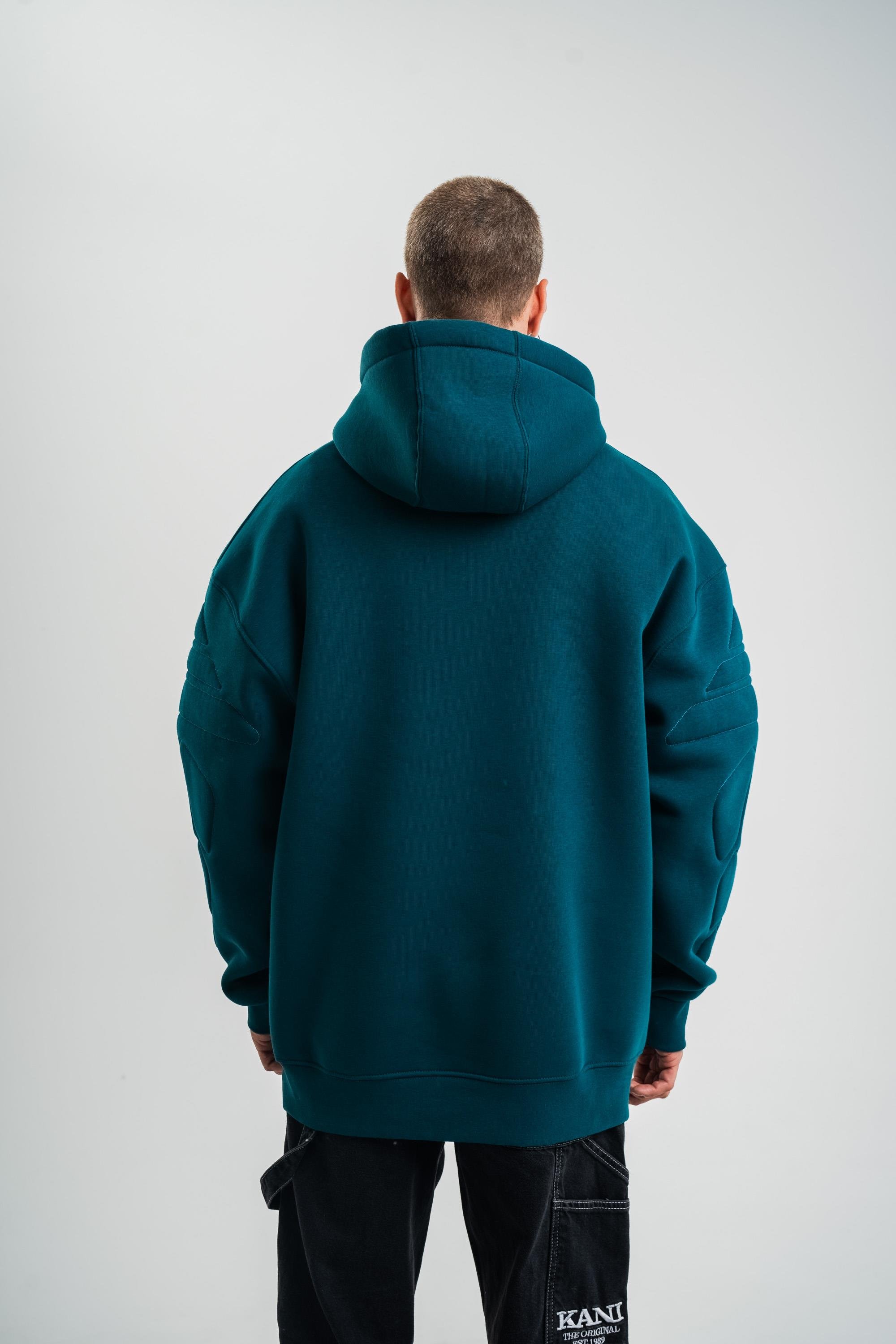 SweatPetrol Kol Şişme Kabartmalı Kapşonlu Sweatshirt PLZ