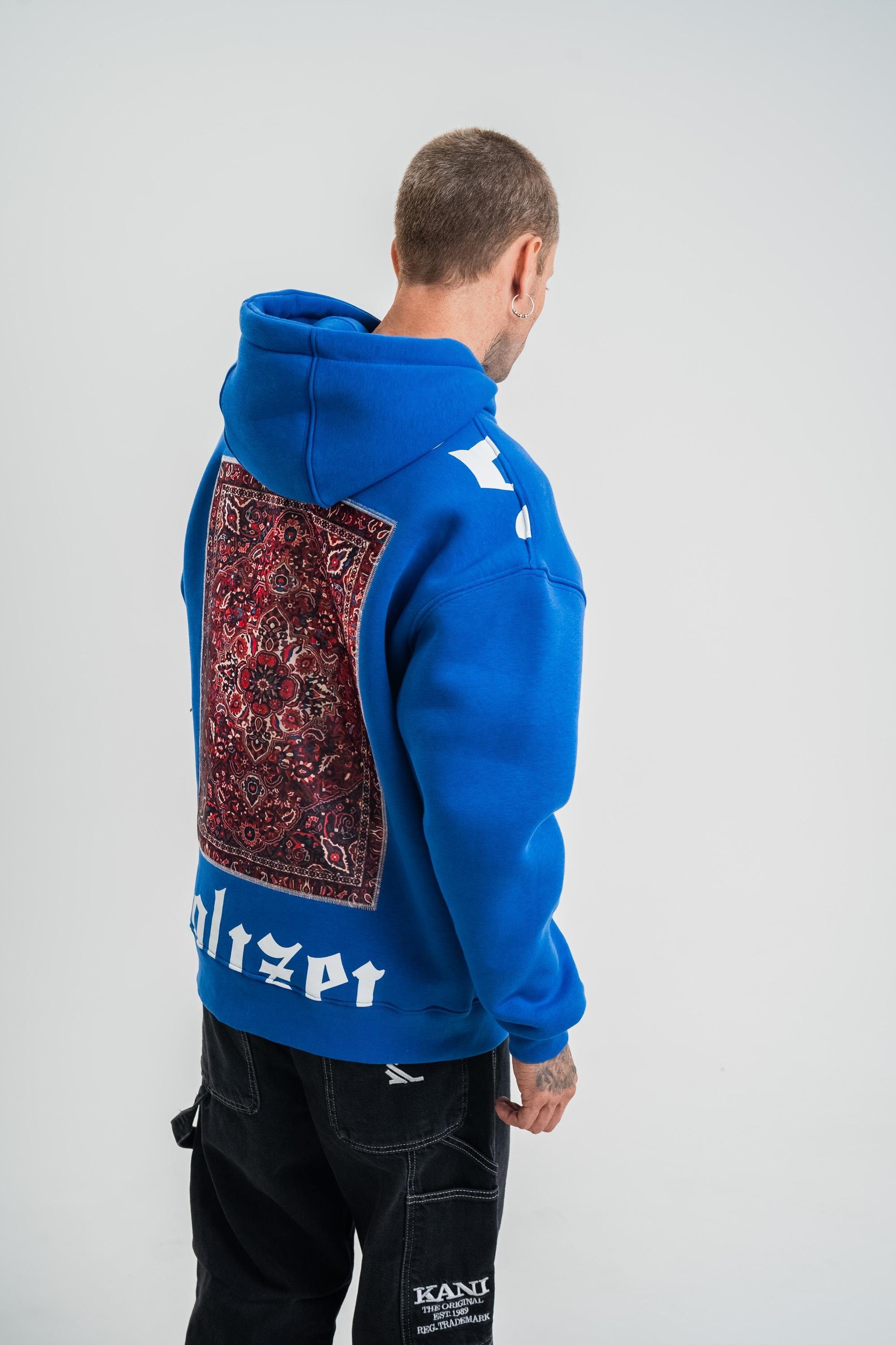 SweatSaksmavi Yarım Polizei Nakışlı Peçli Kapşonlu Sweatshirt PLZ