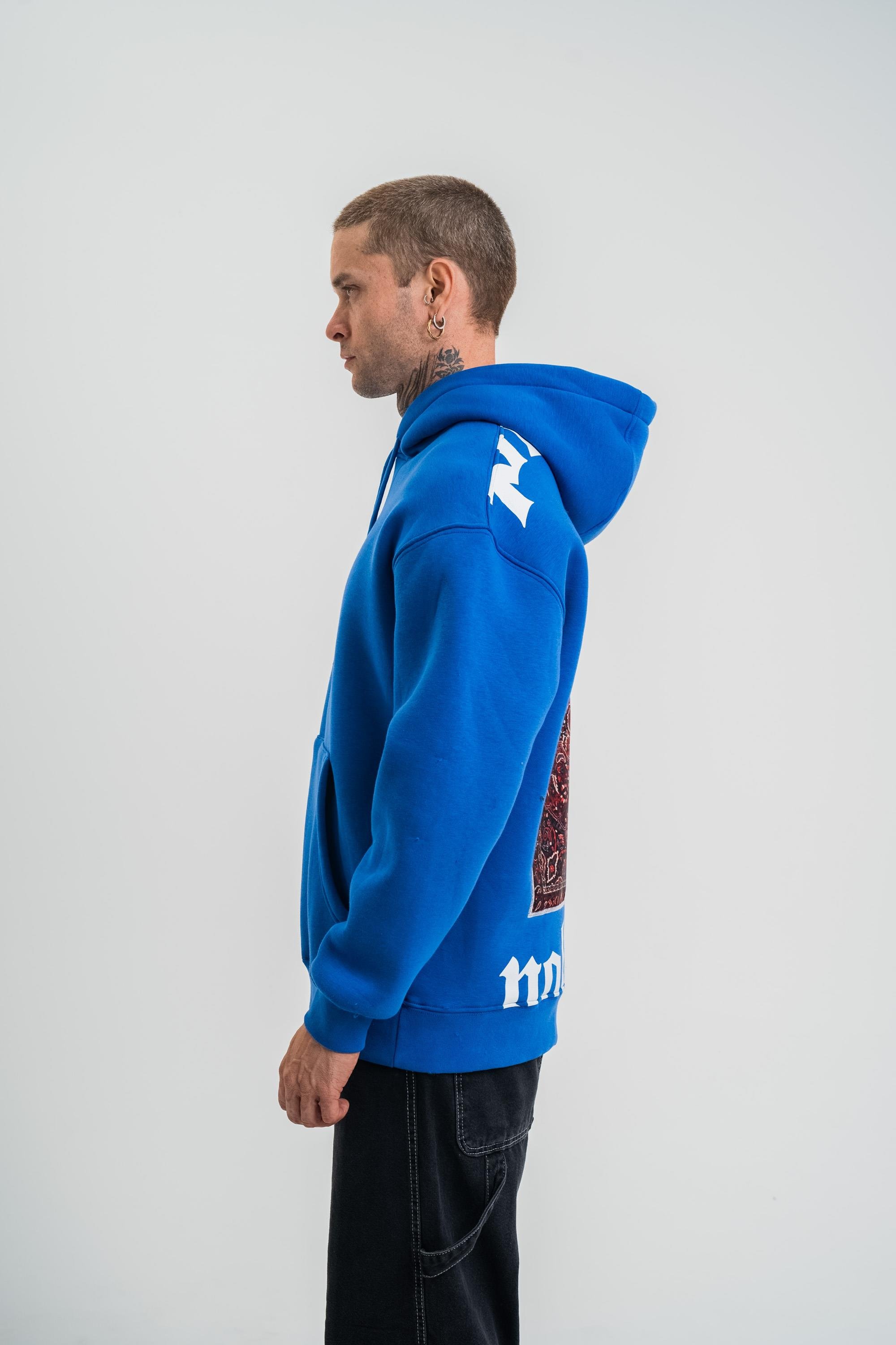 SweatSaksmavi Yarım Polizei Nakışlı Peçli Kapşonlu Sweatshirt PLZ