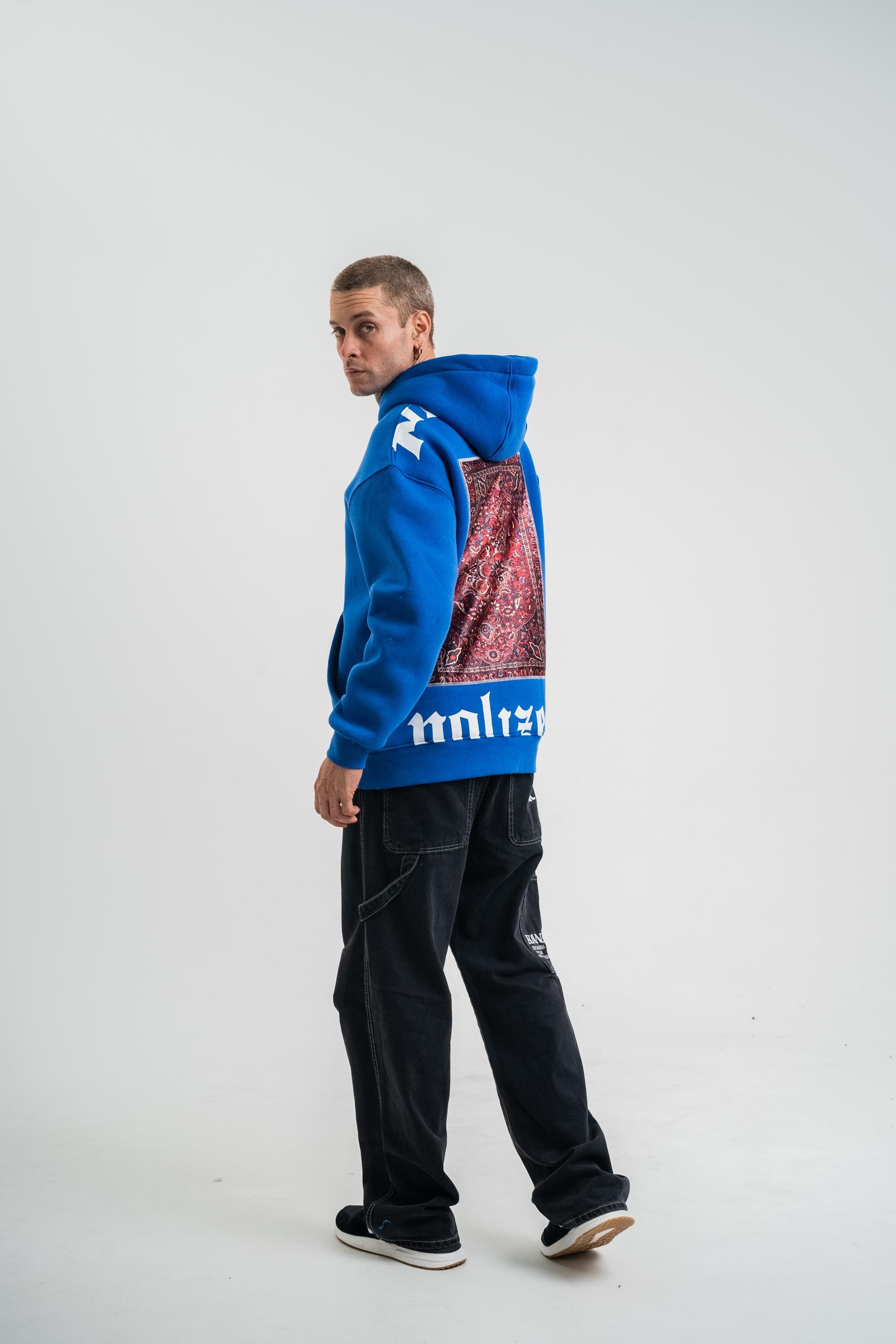 SweatSaksmavi Yarım Polizei Nakışlı Peçli Kapşonlu Sweatshirt PLZ