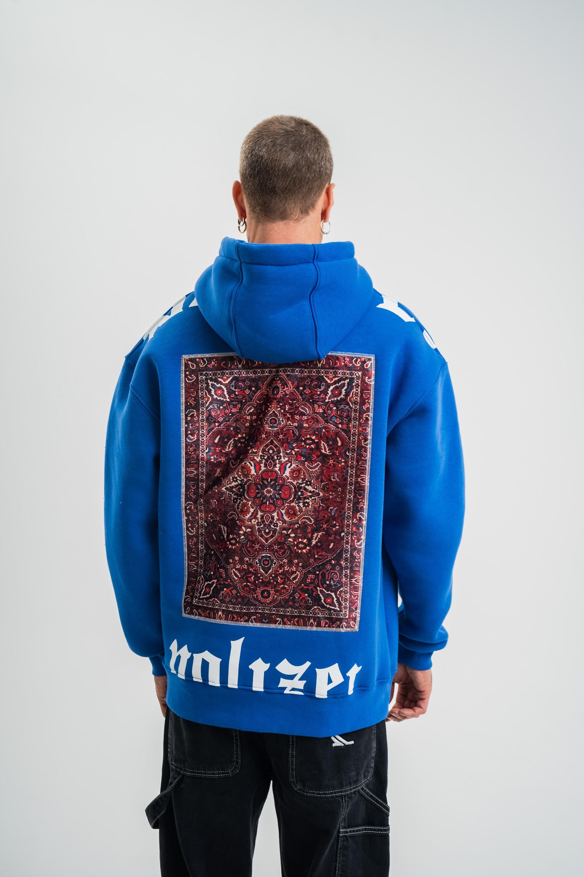 SweatSaksmavi Yarım Polizei Nakışlı Peçli Kapşonlu Sweatshirt PLZ