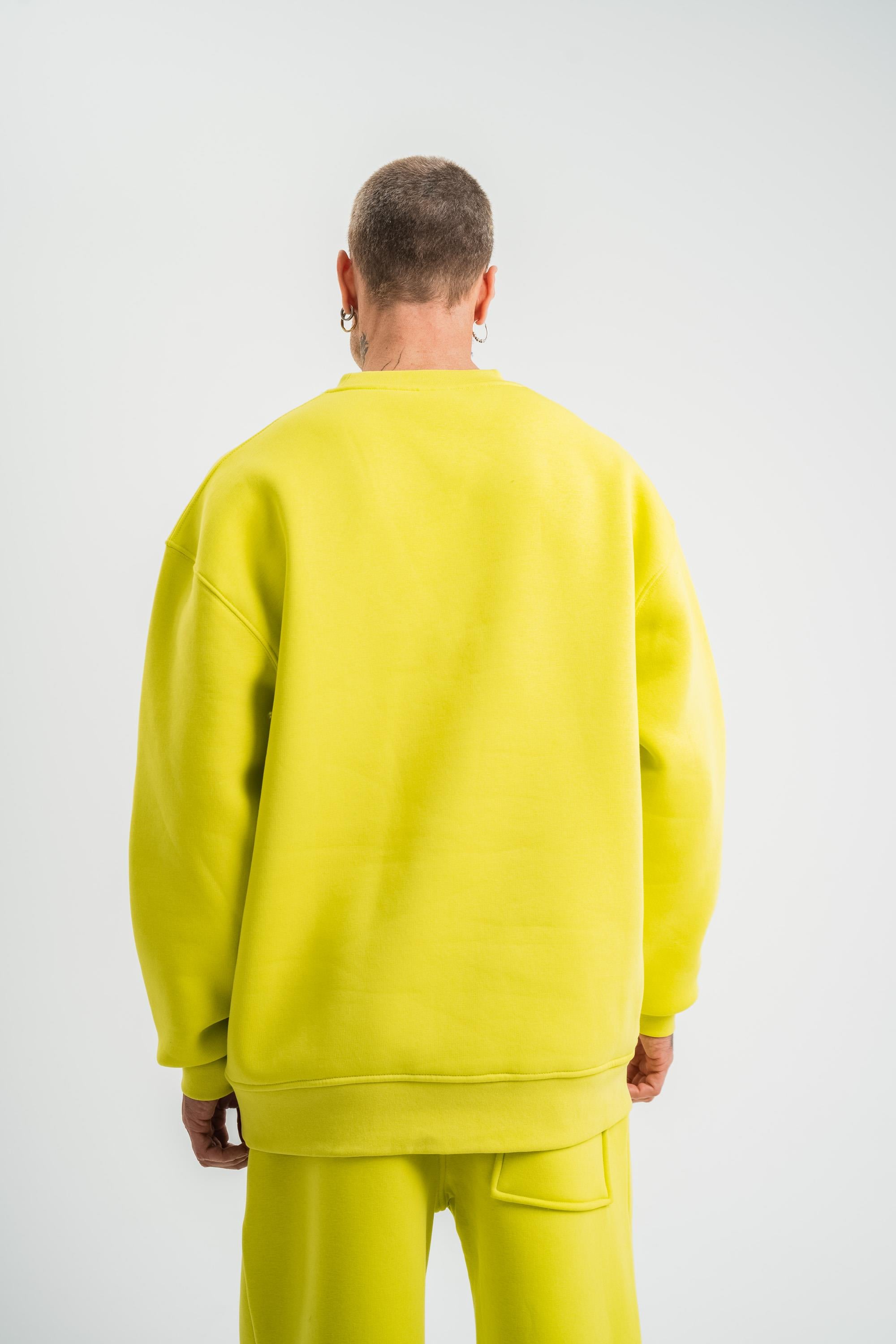 SweatSarı Düz 3 İplik Bisiklet Yaka Sweatshirt PLZ