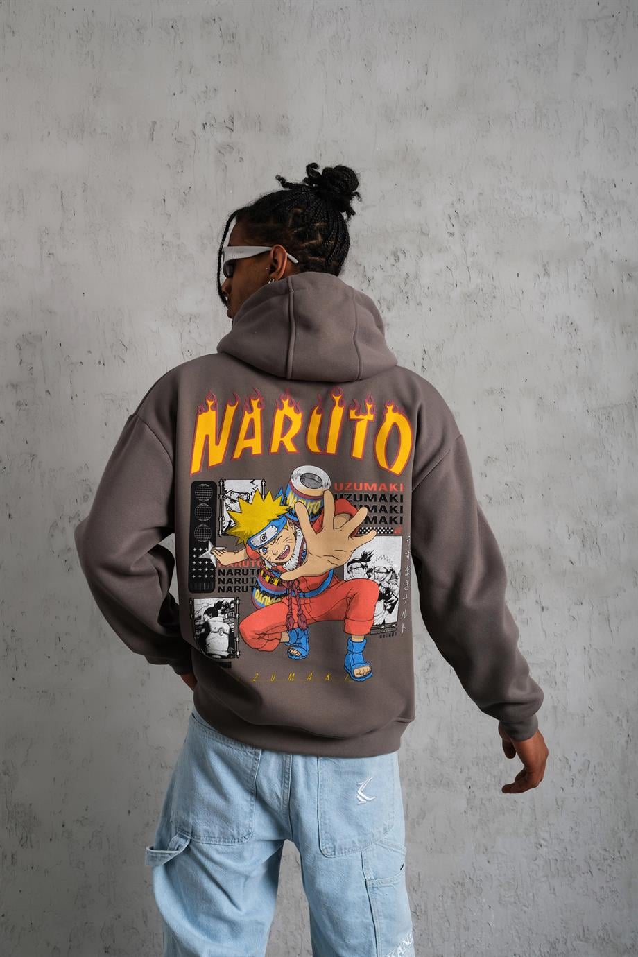 SWEATSHİRTAntrasit NARUTO Baskılı 3 İplik Oversize Sweatshirt  PlZ