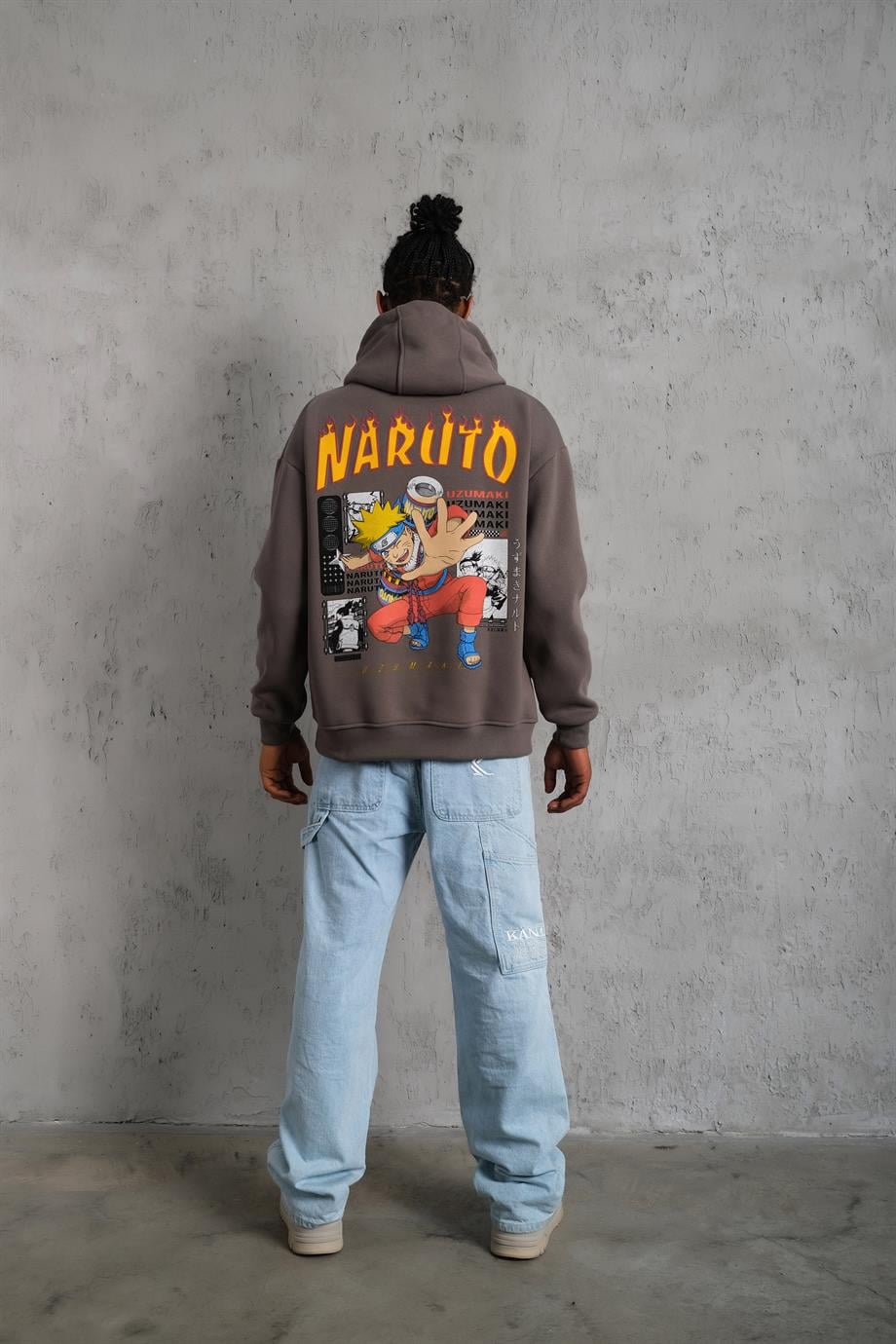 SWEATSHİRTAntrasit NARUTO Baskılı 3 İplik Oversize Sweatshirt  PlZ