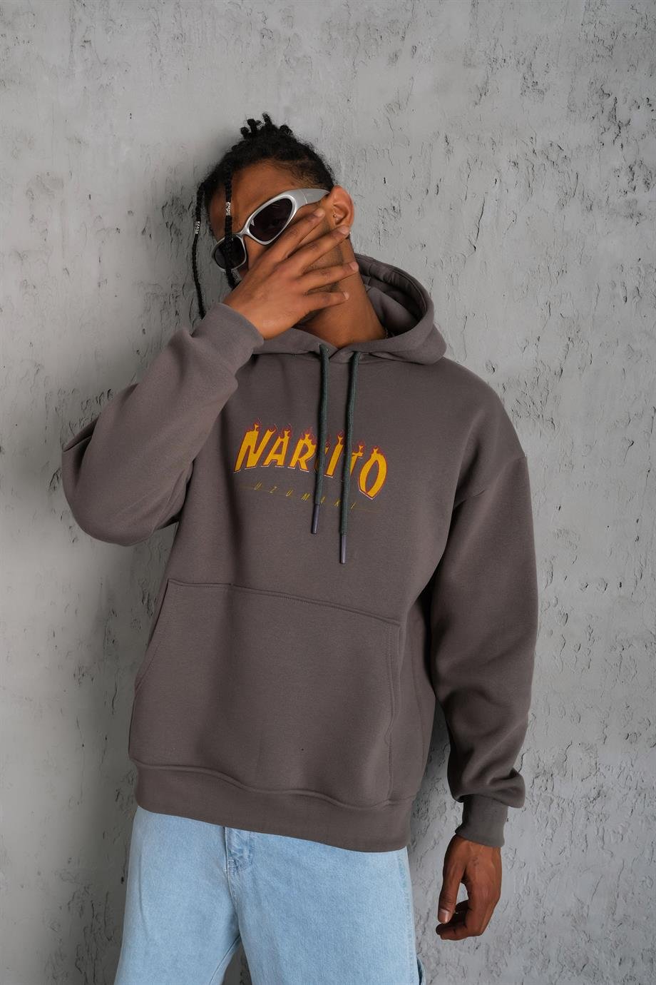 SWEATSHİRTAntrasit NARUTO Baskılı 3 İplik Oversize Sweatshirt  PlZ