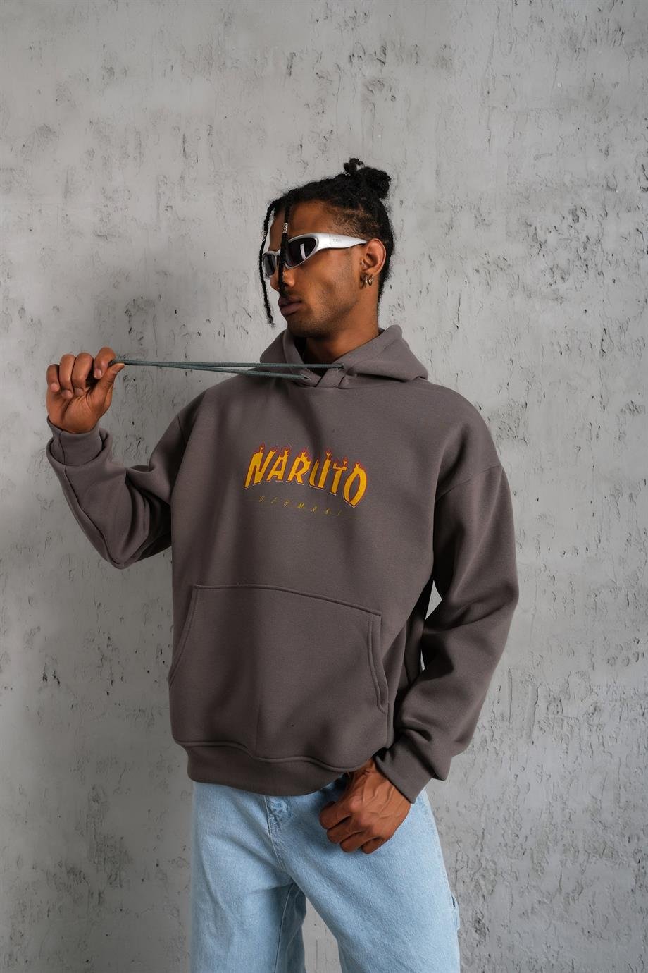 SWEATSHİRTAntrasit NARUTO Baskılı 3 İplik Oversize Sweatshirt  PlZ