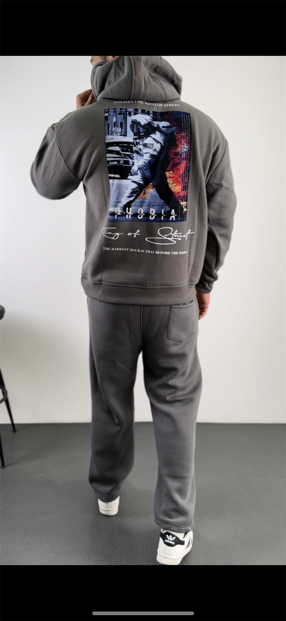 SWEATSHİRTAntrasit PHOBİA Peçli Baskılı 3 İplik Oversize Sweatshirt PLZ-32