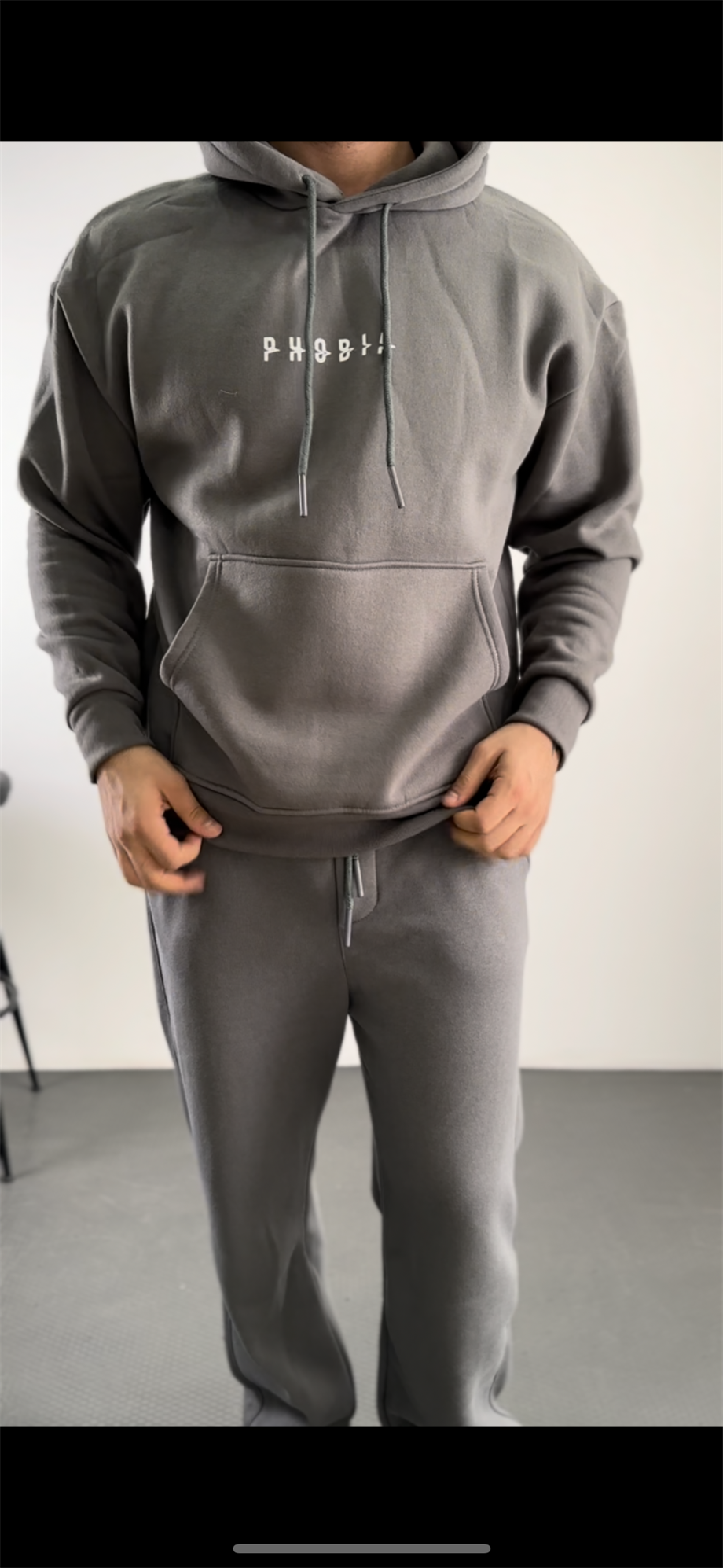SWEATSHİRTAntrasit PHOBİA Peçli Baskılı 3 İplik Oversize Sweatshirt PLZ-32