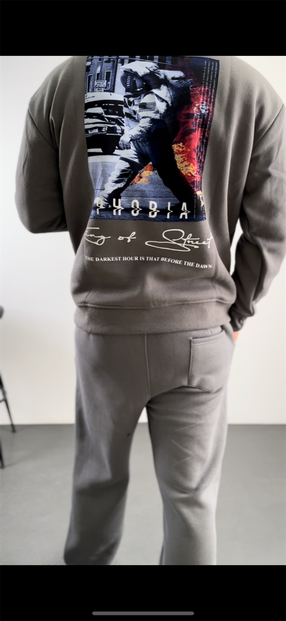 SWEATSHİRTAntrasit PHOBİA Peçli Baskılı 3 İplik Oversize Sweatshirt PLZ-32