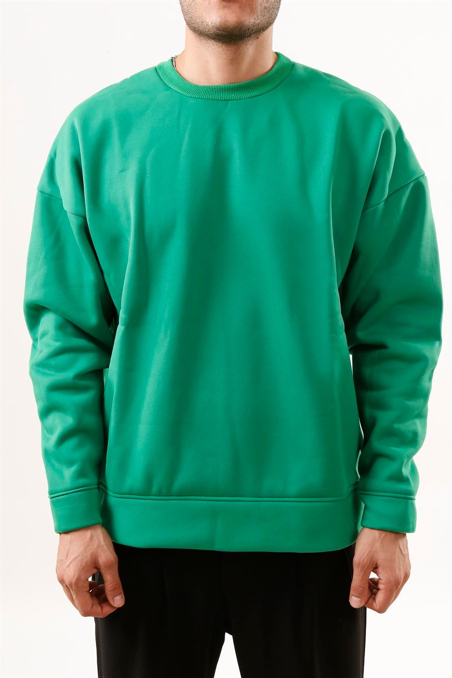 SWEATSHİRTÇamyeşili 3 İplik Oversize Bisiklet Yaka Hoodie SC