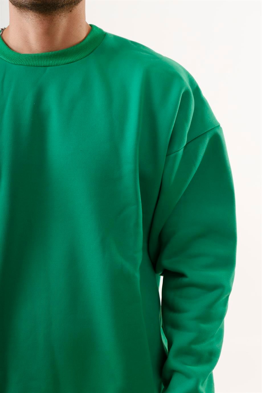 SWEATSHİRTÇamyeşili 3 İplik Oversize Bisiklet Yaka Hoodie SC
