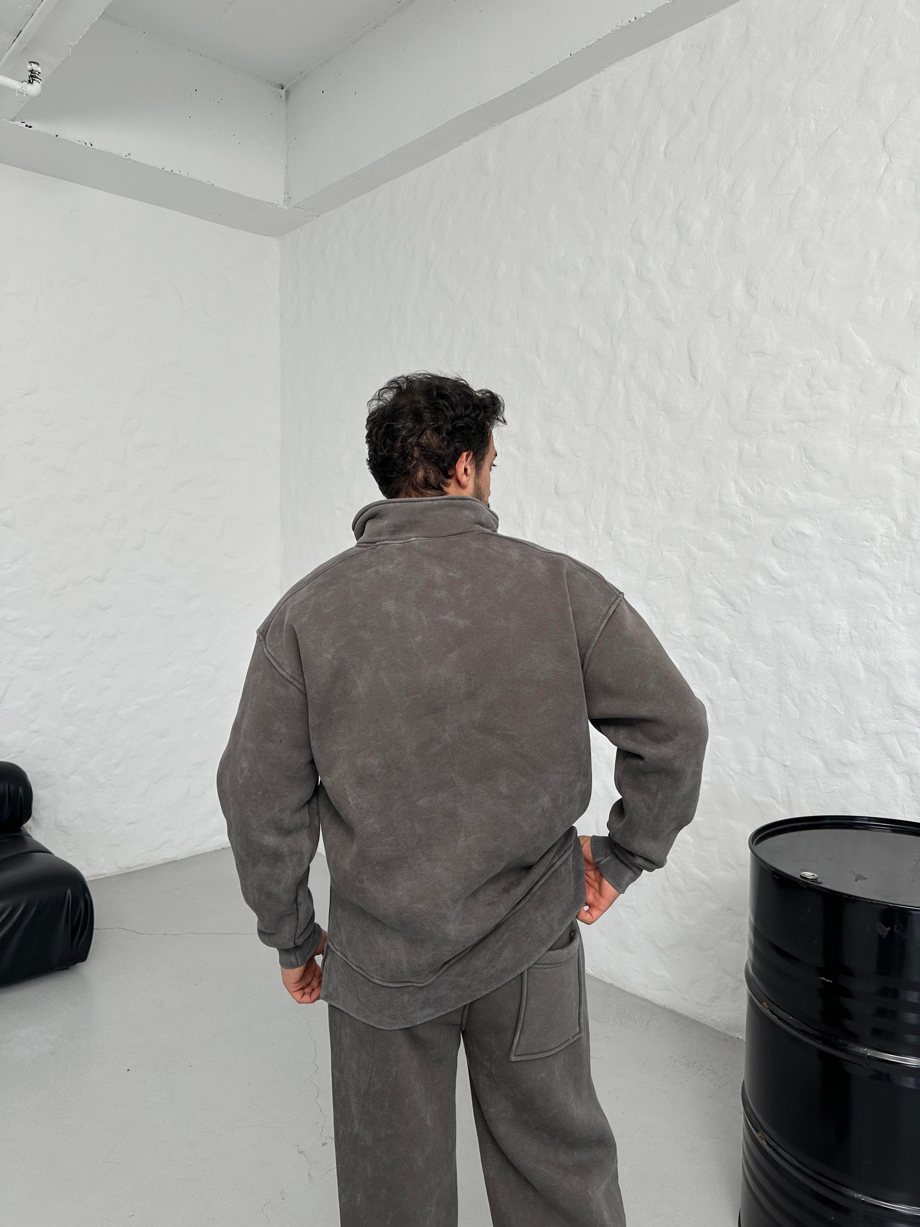 SWEATSHİRTFüme Yırtmaçlı Yarı Fermuarlı Sweatshirt PLZ