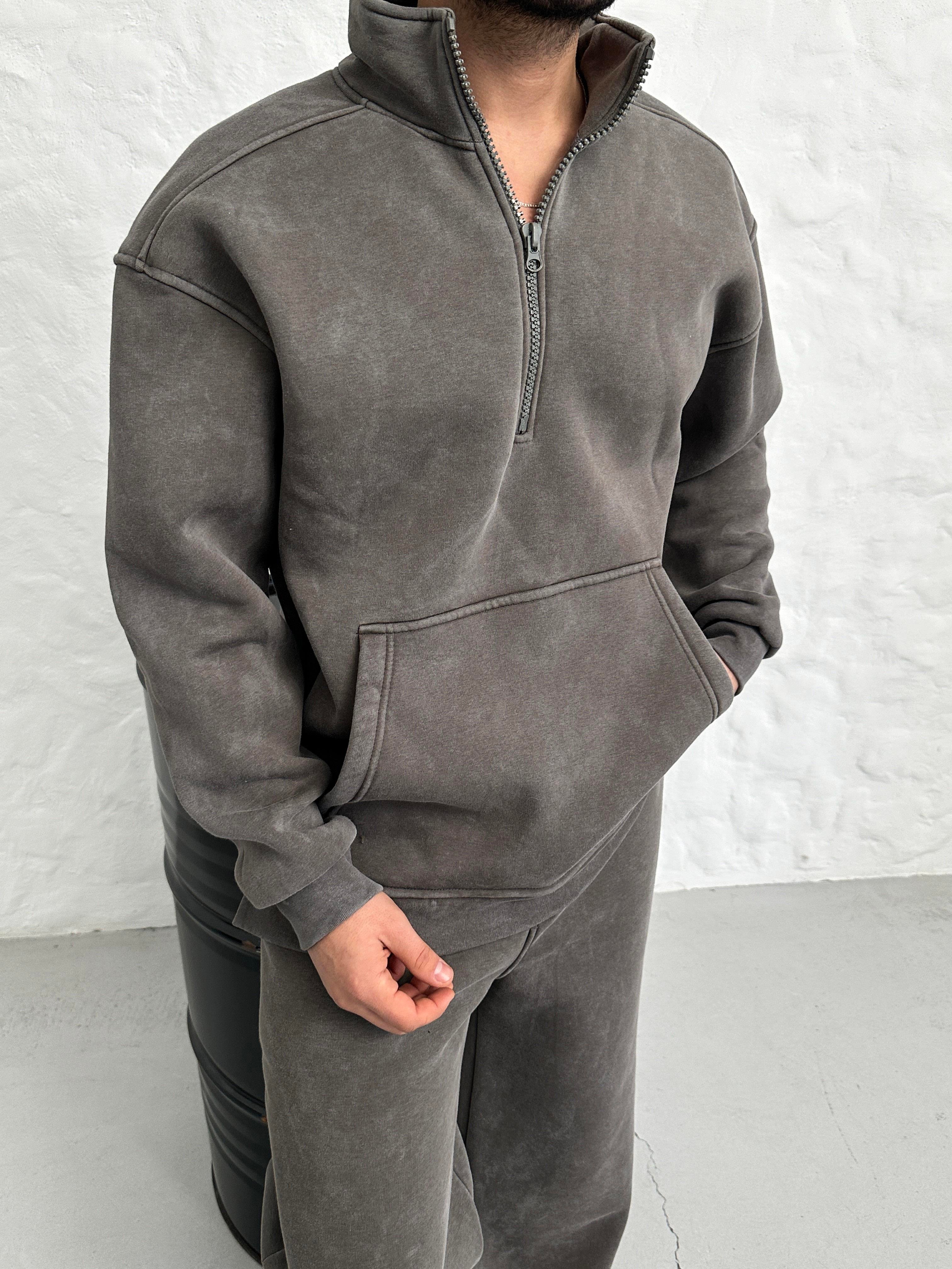 SWEATSHİRTFüme Yırtmaçlı Yarı Fermuarlı Sweatshirt PLZ
