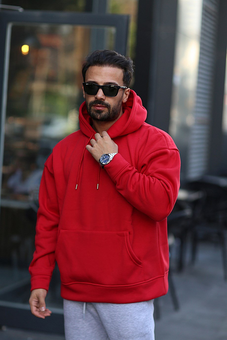 SWEATSHİRTKırmızı 3 İplik Oversize Kapşonlu Hoodie GK/579