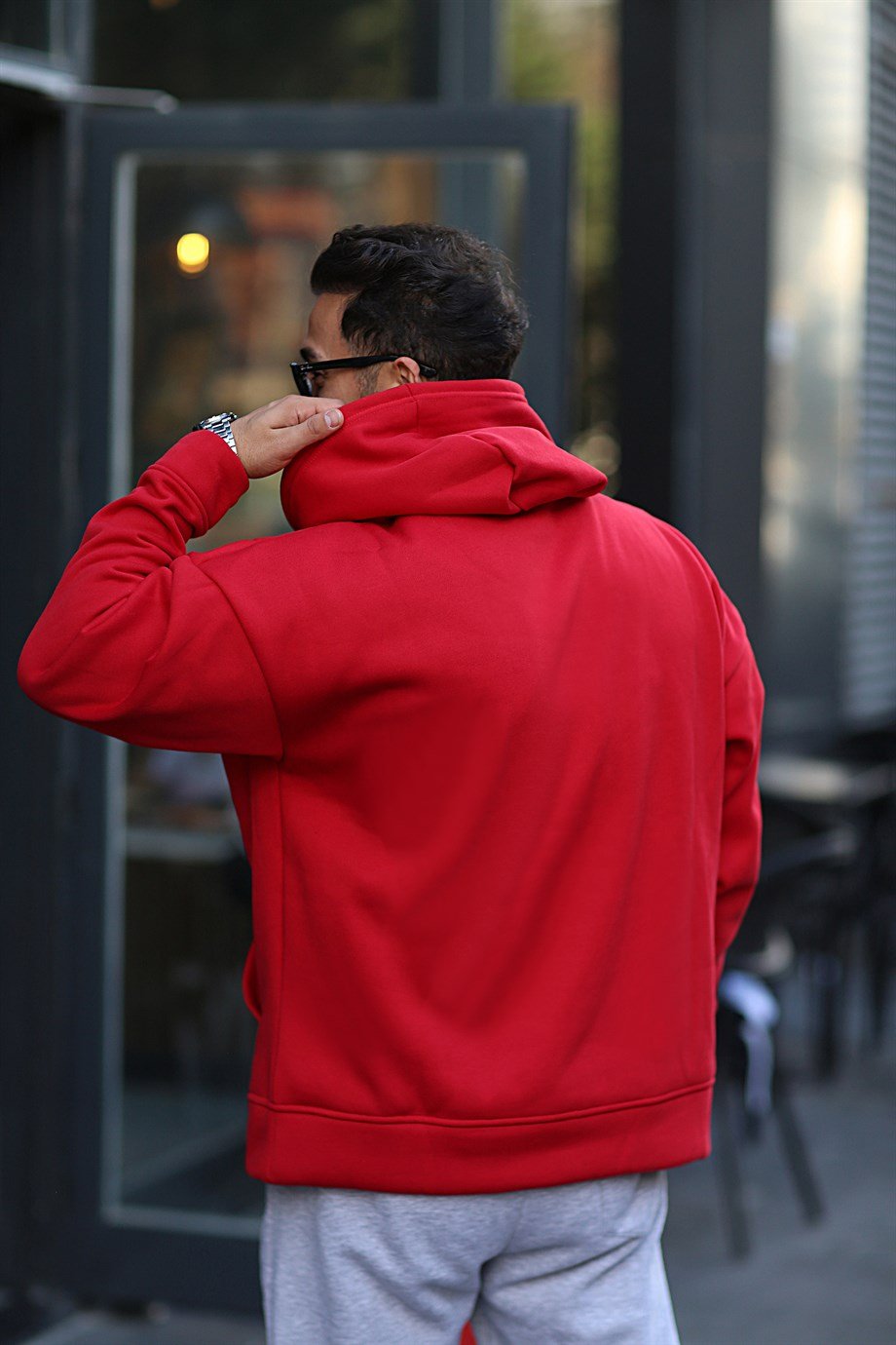 SWEATSHİRTKırmızı 3 İplik Oversize Kapşonlu Hoodie GK/579