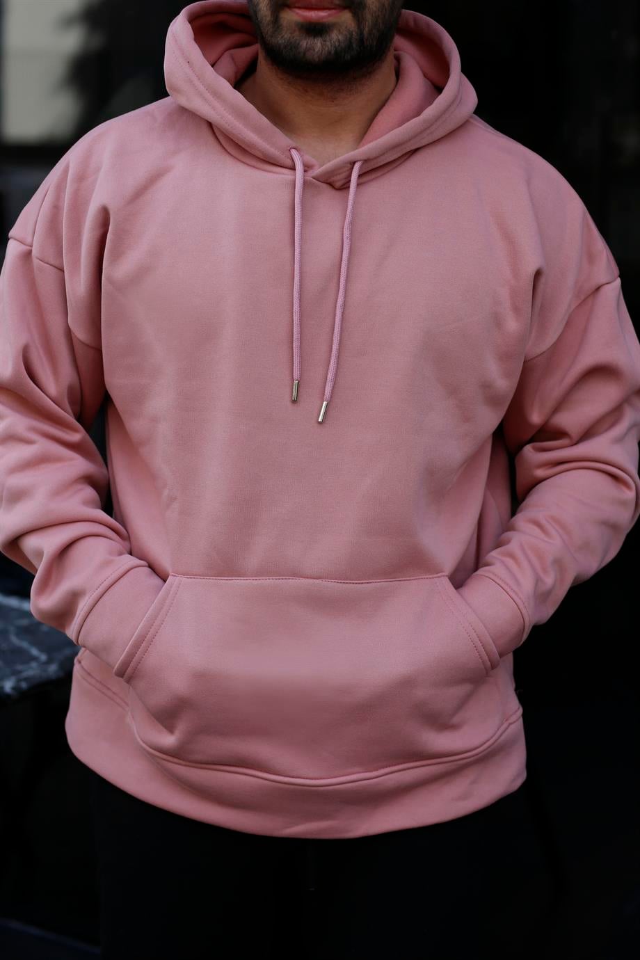 SWEATSHİRTPembe 3 İplik Oversize Kapşonlu Hoodie Sweatshirt SC
