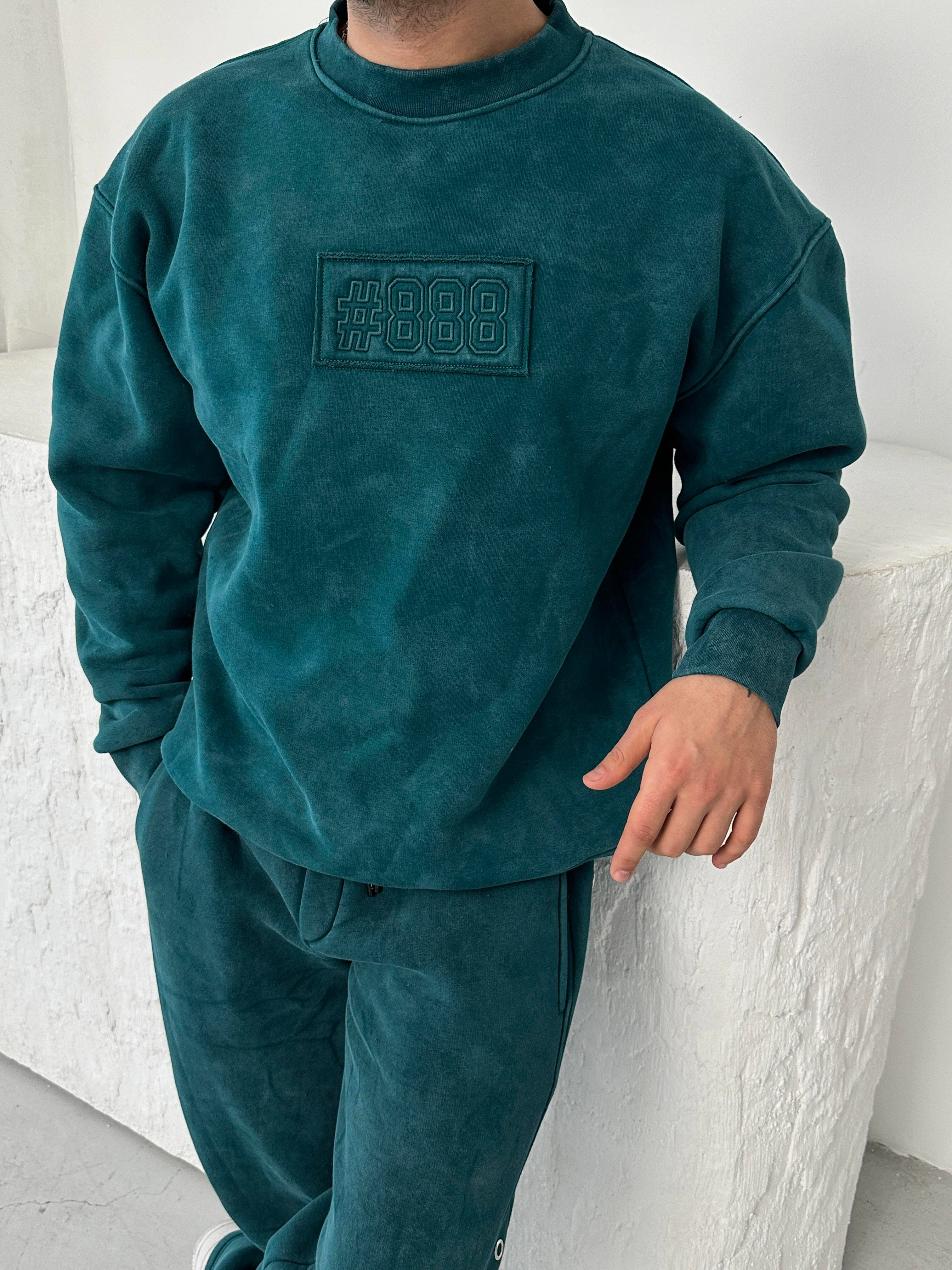 SWEATSHİRTPetrol 888 Nakışlı Bisiklet Yaka Sweatshirt PLZ