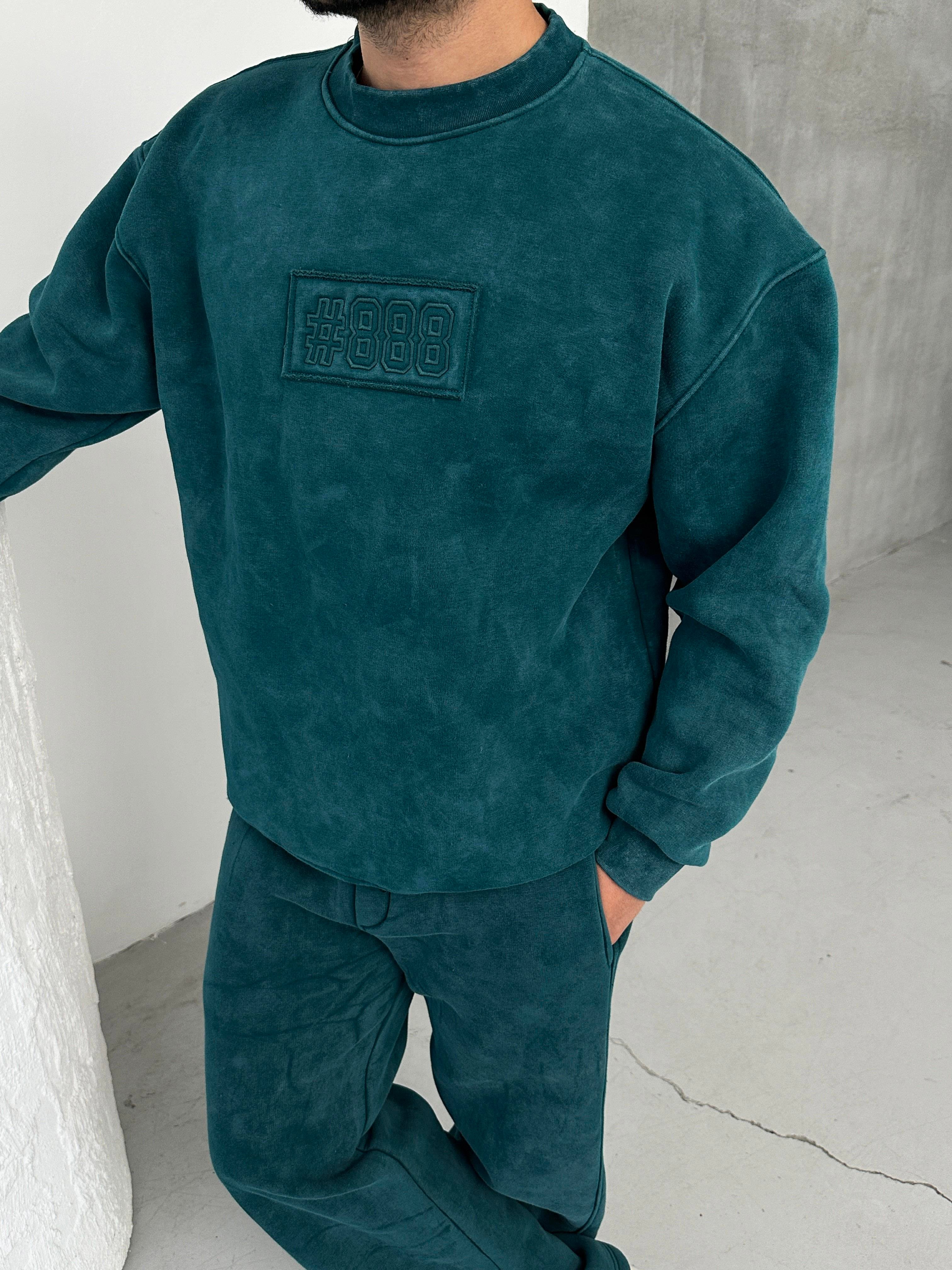 SWEATSHİRTPetrol 888 Nakışlı Bisiklet Yaka Sweatshirt PLZ