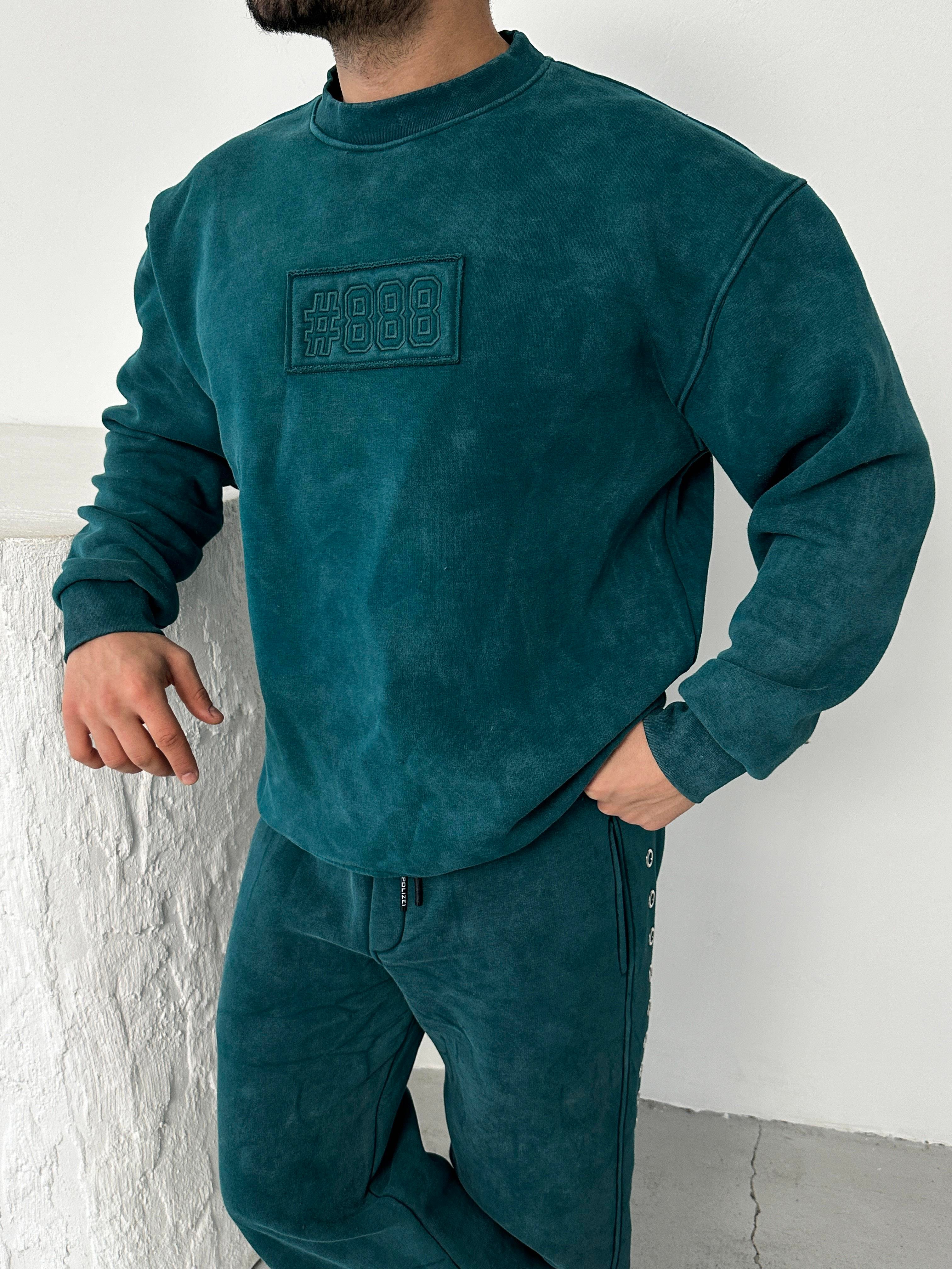 SWEATSHİRTPetrol 888 Nakışlı Bisiklet Yaka Sweatshirt PLZ