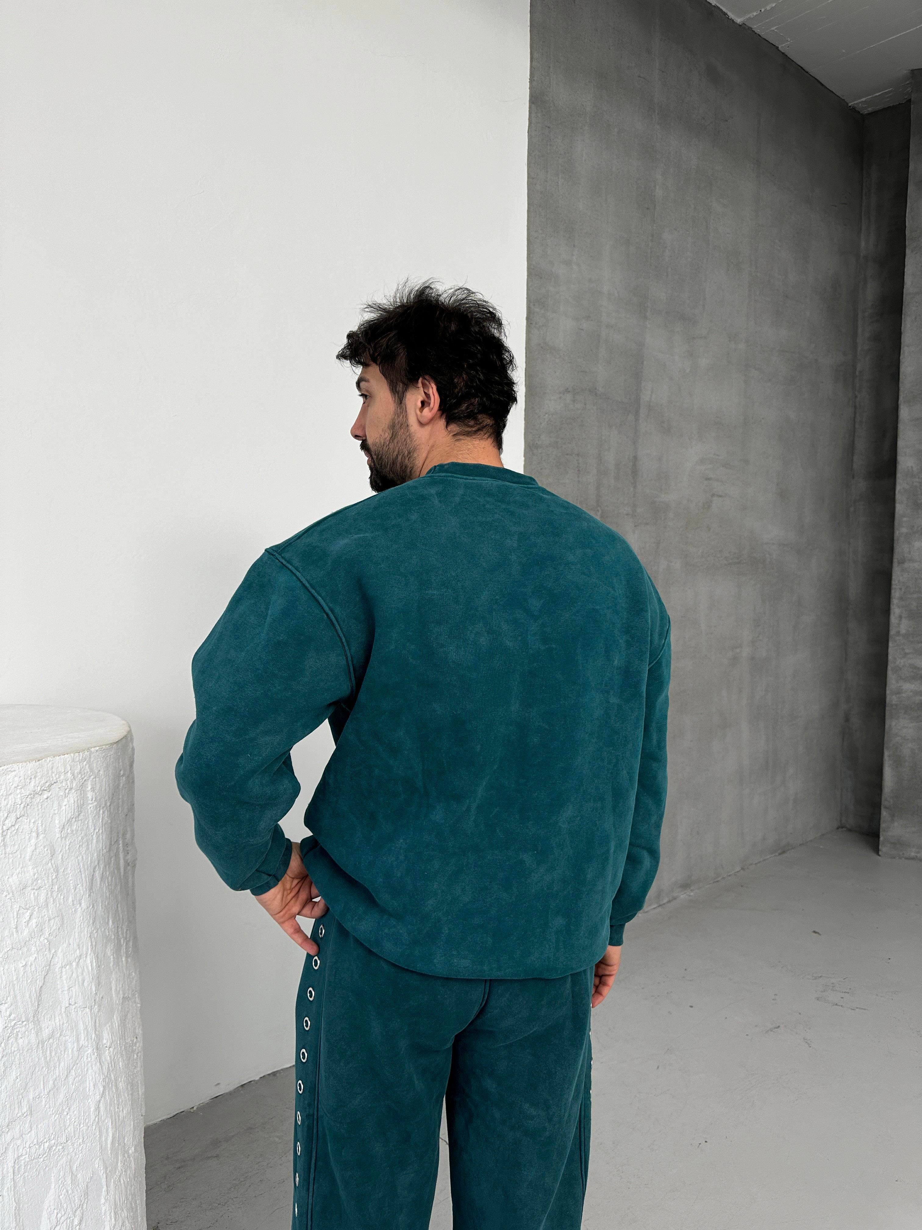 SWEATSHİRTPetrol 888 Nakışlı Bisiklet Yaka Sweatshirt PLZ
