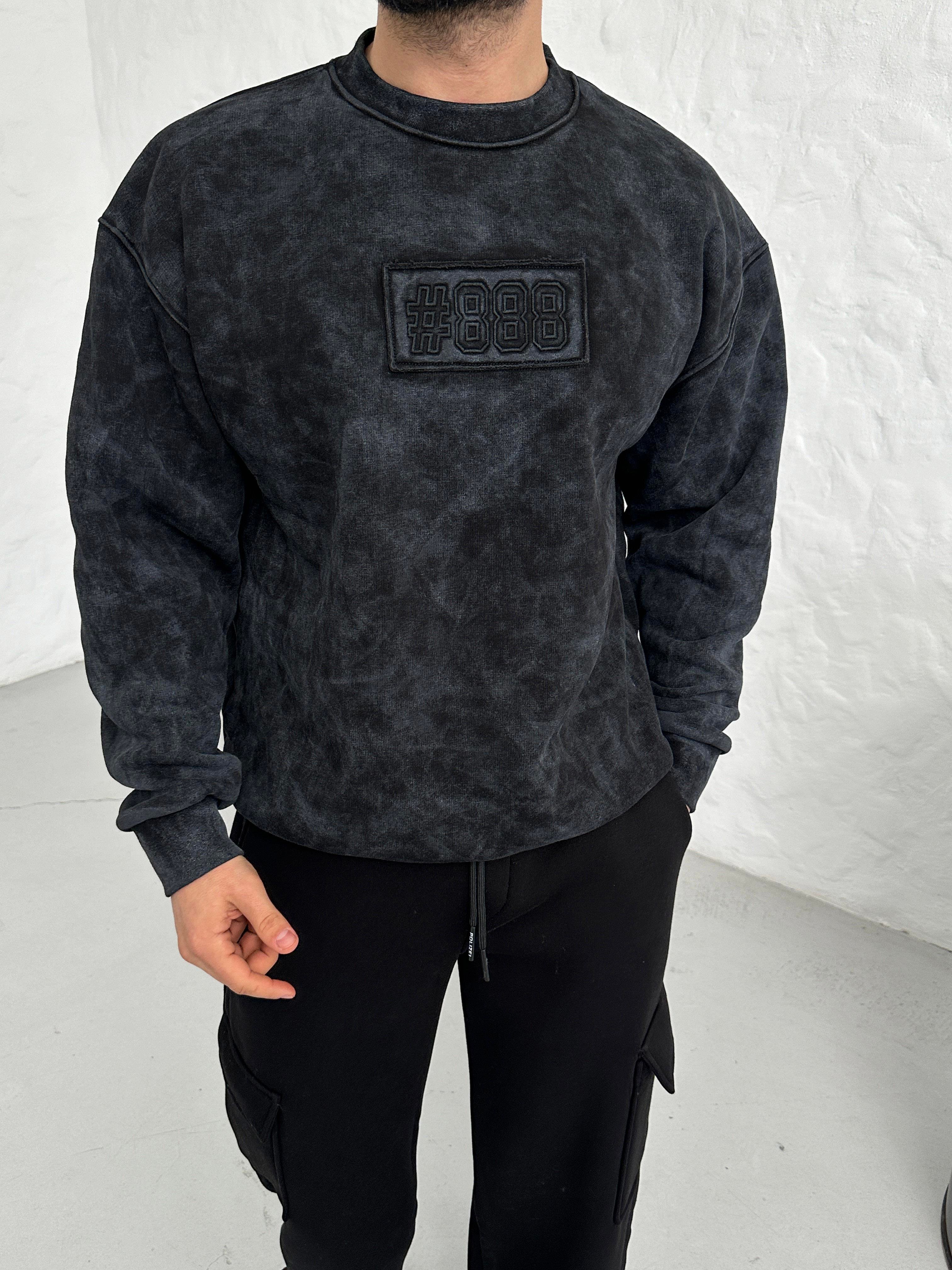 SWEATSHİRTSiyah 888 Nakışlı Bisiklet Yaka Sweatshirt PLZ