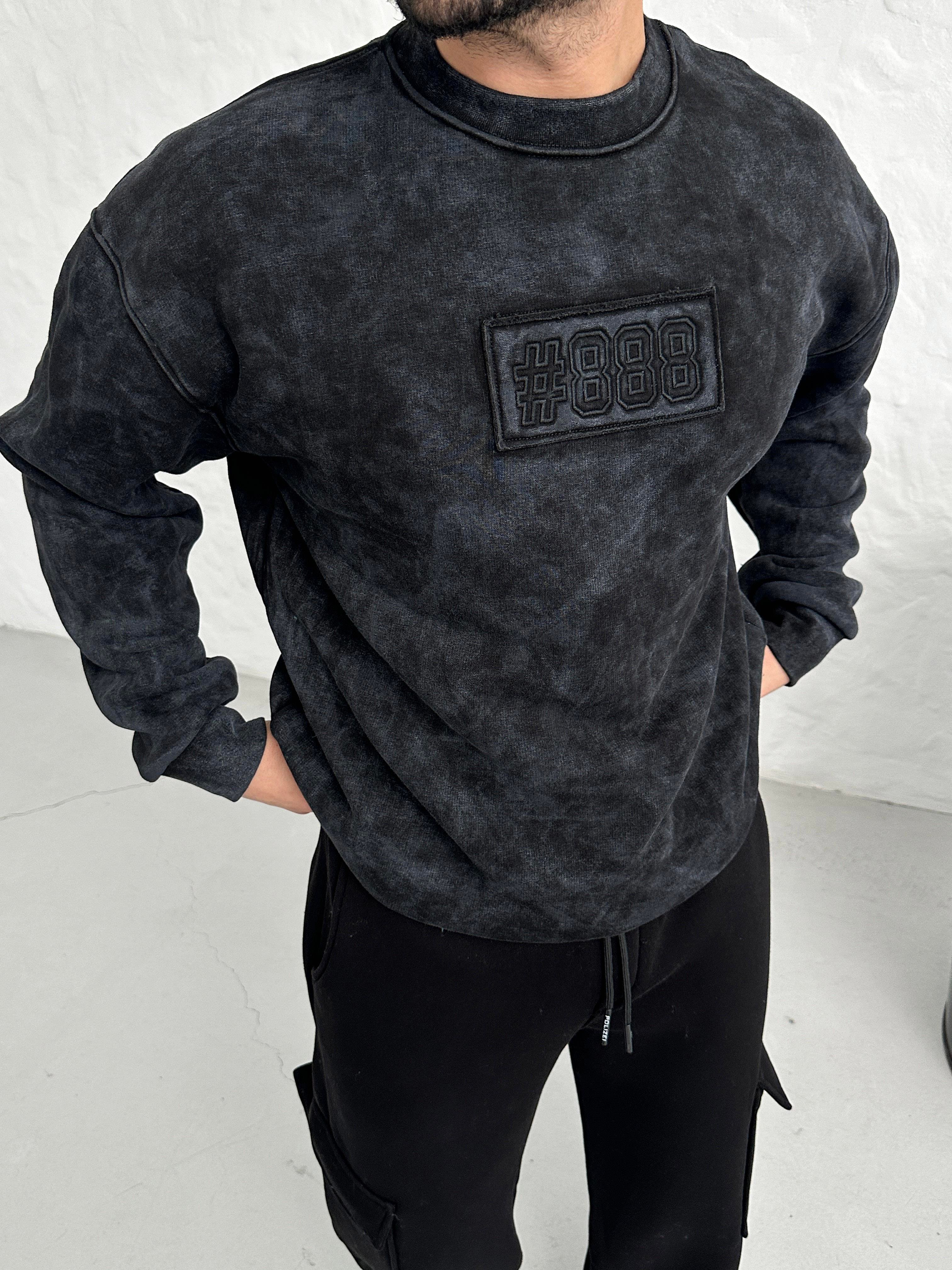 SWEATSHİRTSiyah 888 Nakışlı Bisiklet Yaka Sweatshirt PLZ