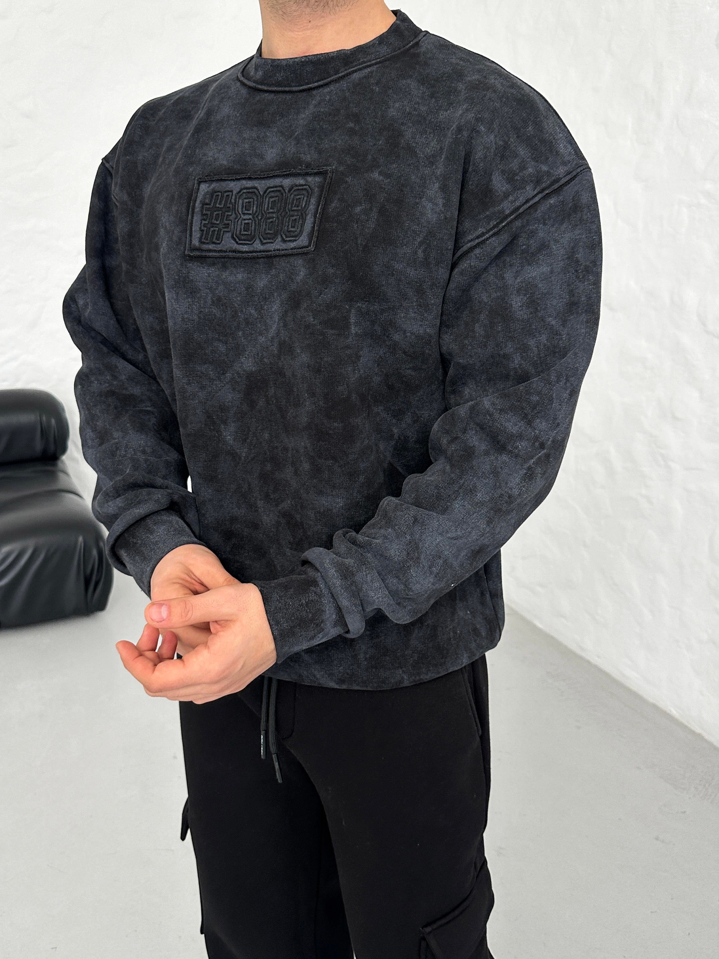 SWEATSHİRTSiyah 888 Nakışlı Bisiklet Yaka Sweatshirt PLZ