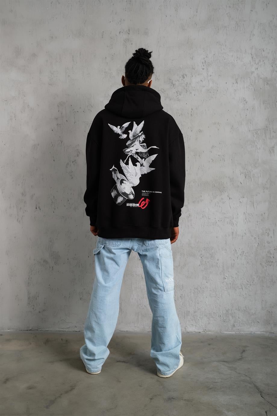 SWEATSHİRTSiyah ADVENTURE Baskılı 3 İplik Kapşonlu Oversize Sweatshirt 