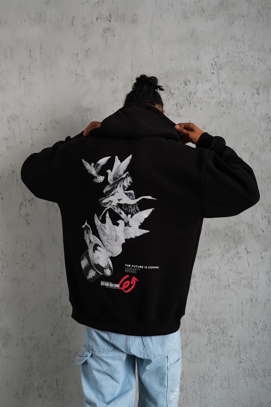 SWEATSHİRTSiyah ADVENTURE Baskılı 3 İplik Kapşonlu Oversize Sweatshirt 