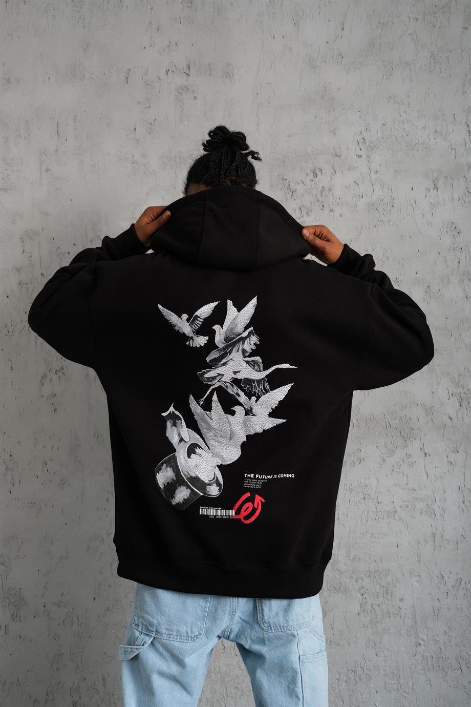 SWEATSHİRTSiyah ADVENTURE Baskılı 3 İplik Kapşonlu Oversize Sweatshirt 