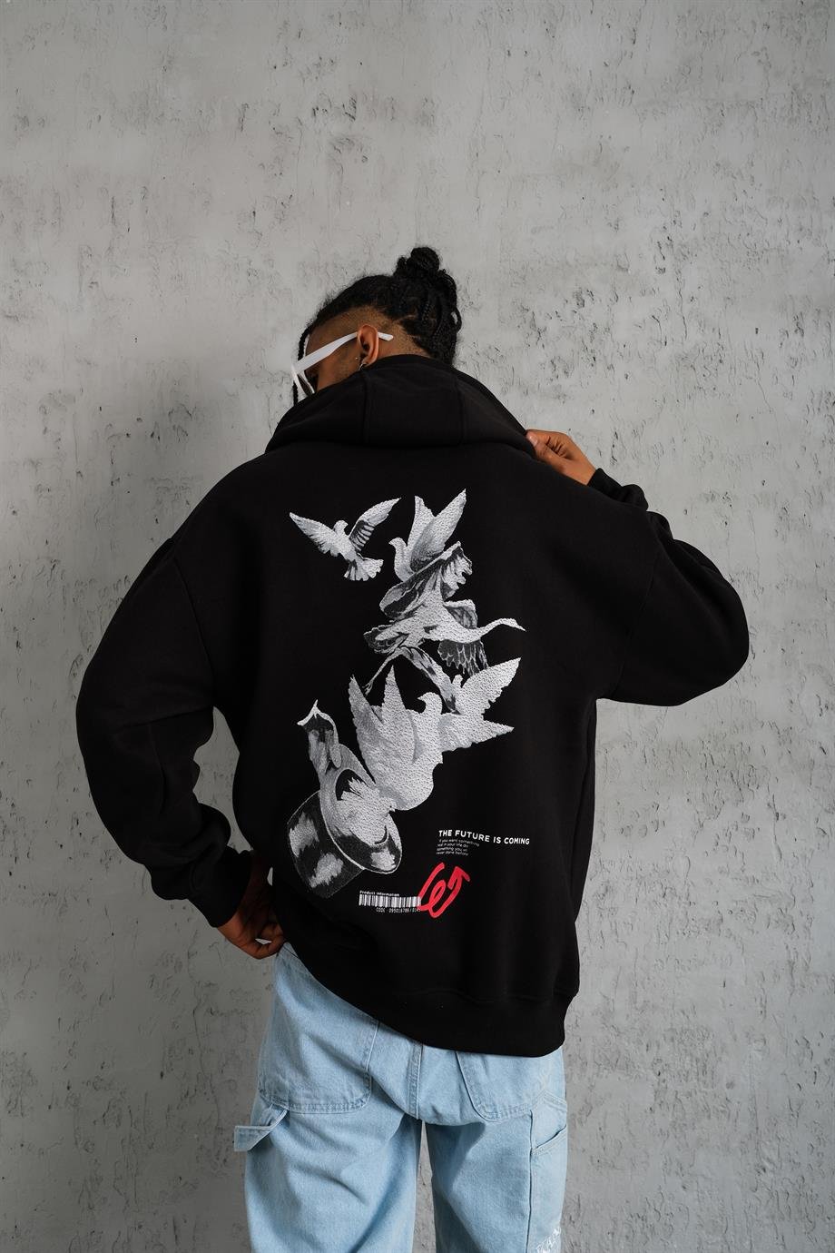 SWEATSHİRTSiyah ADVENTURE Baskılı 3 İplik Kapşonlu Oversize Sweatshirt 