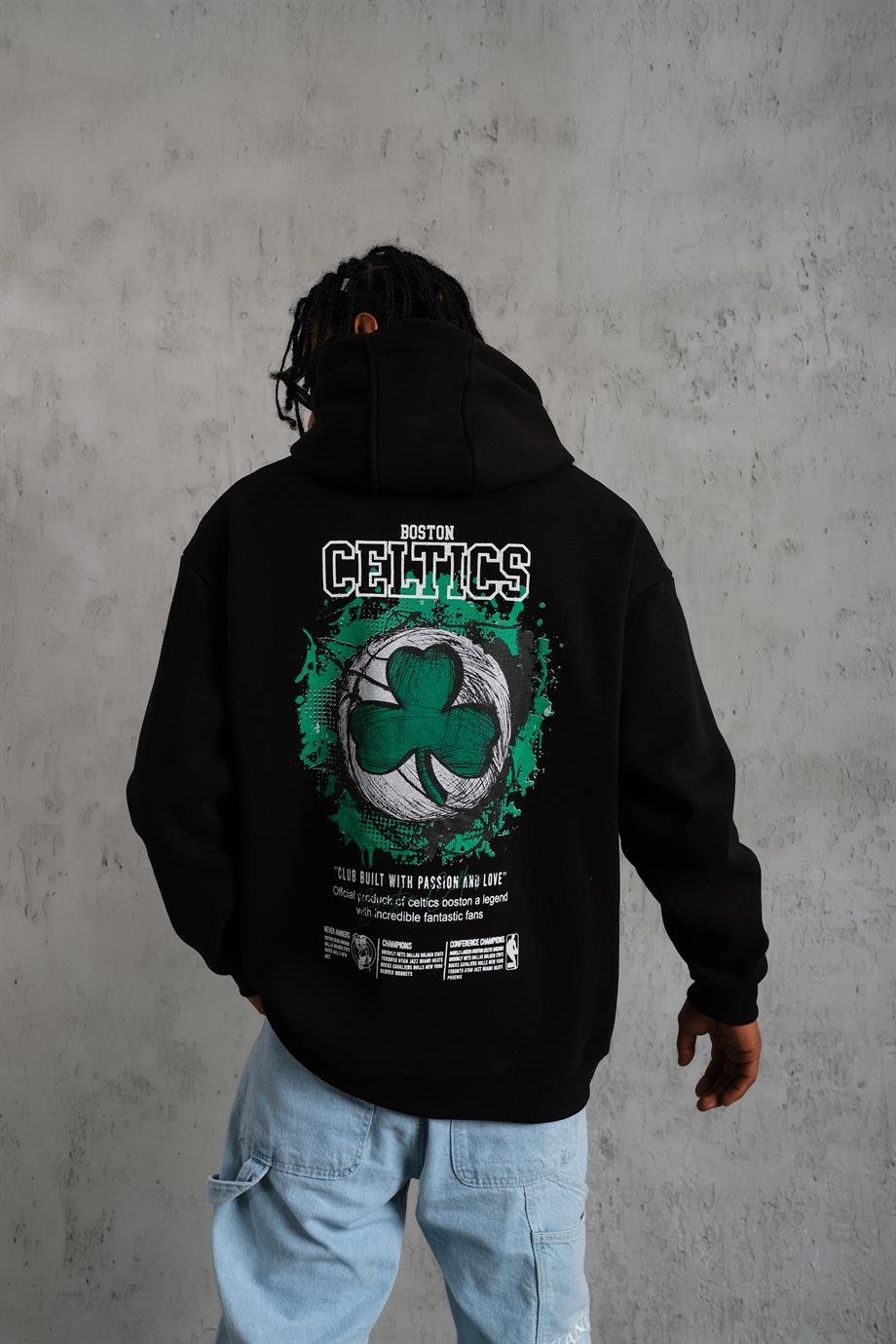 SWEATSHİRTSiyah CELTİCS Baskılı 3 İplik Kapşonlu Oversize Sweatshirt 