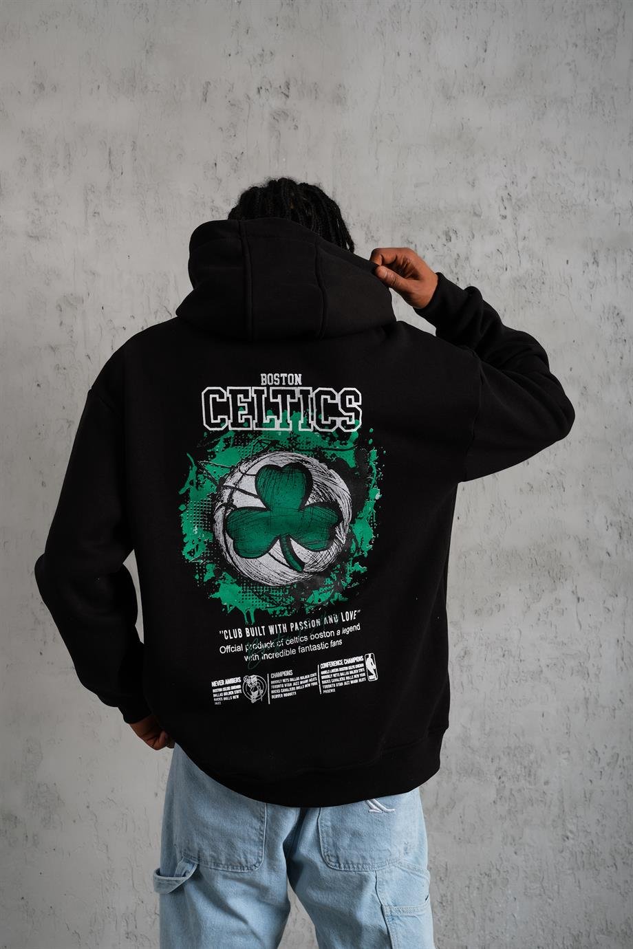 SWEATSHİRTSiyah CELTİCS Baskılı 3 İplik Kapşonlu Oversize Sweatshirt 