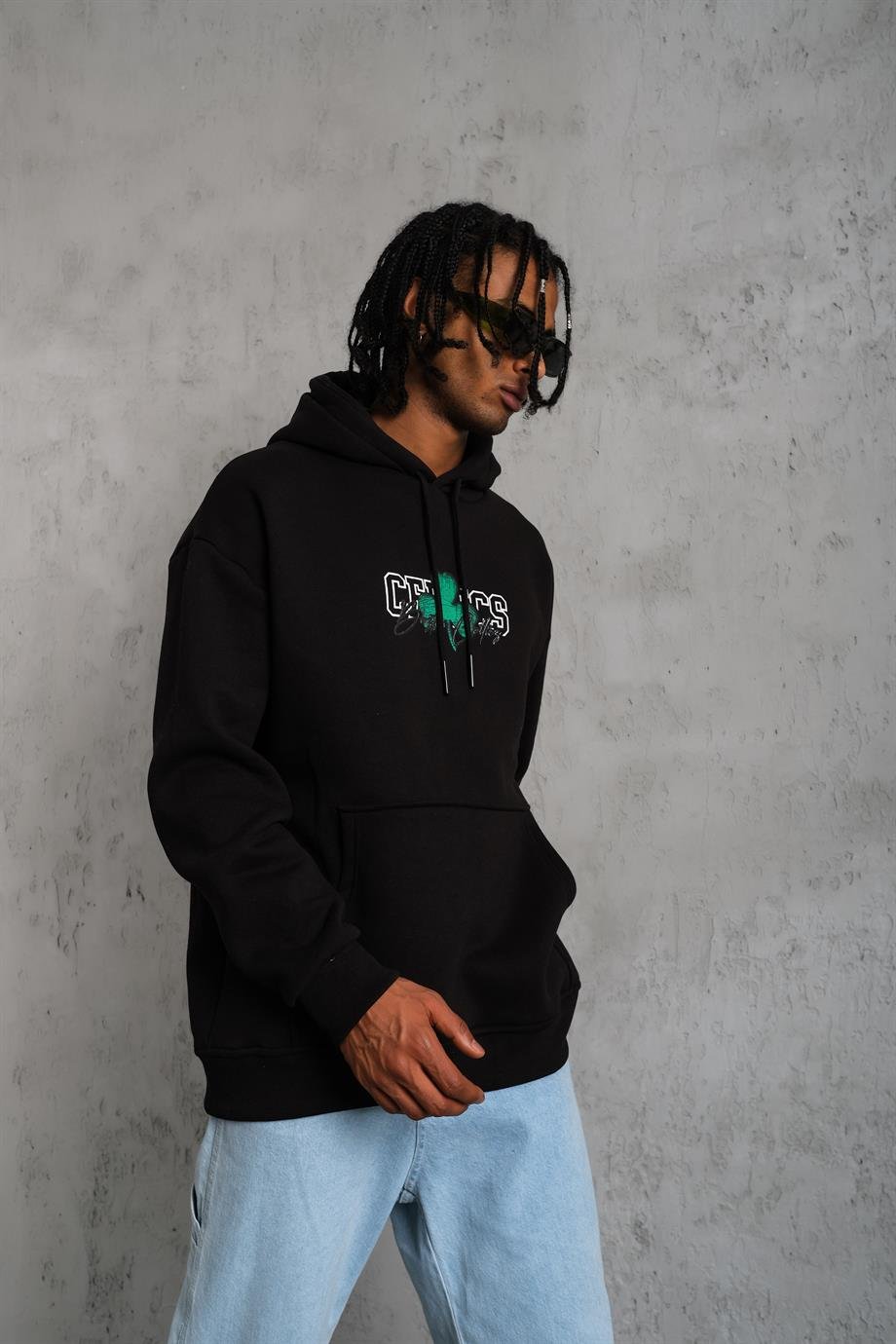 SWEATSHİRTSiyah CELTİCS Baskılı 3 İplik Kapşonlu Oversize Sweatshirt 