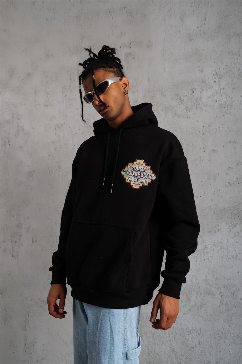 SWEATSHİRTSiyah IF YOU SCAR Baskılı 3 İplik Kapşonlu Oversize Sweatshirt