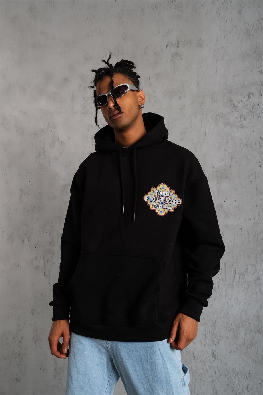 SWEATSHİRTSiyah IF YOU SCAR Baskılı 3 İplik Kapşonlu Oversize Sweatshirt