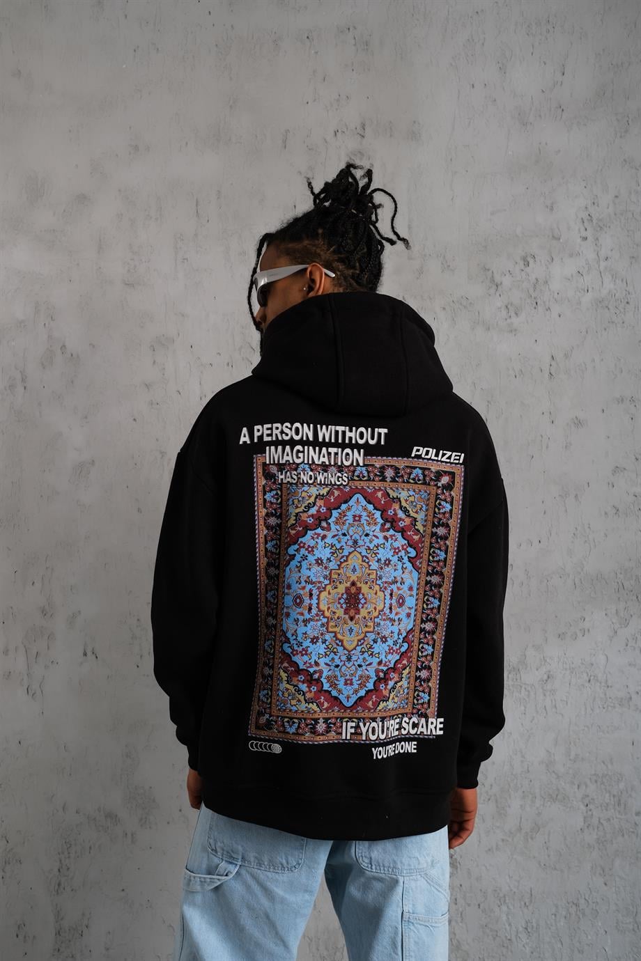 SWEATSHİRTSiyah IF YOU SCAR Baskılı 3 İplik Kapşonlu Oversize Sweatshirt