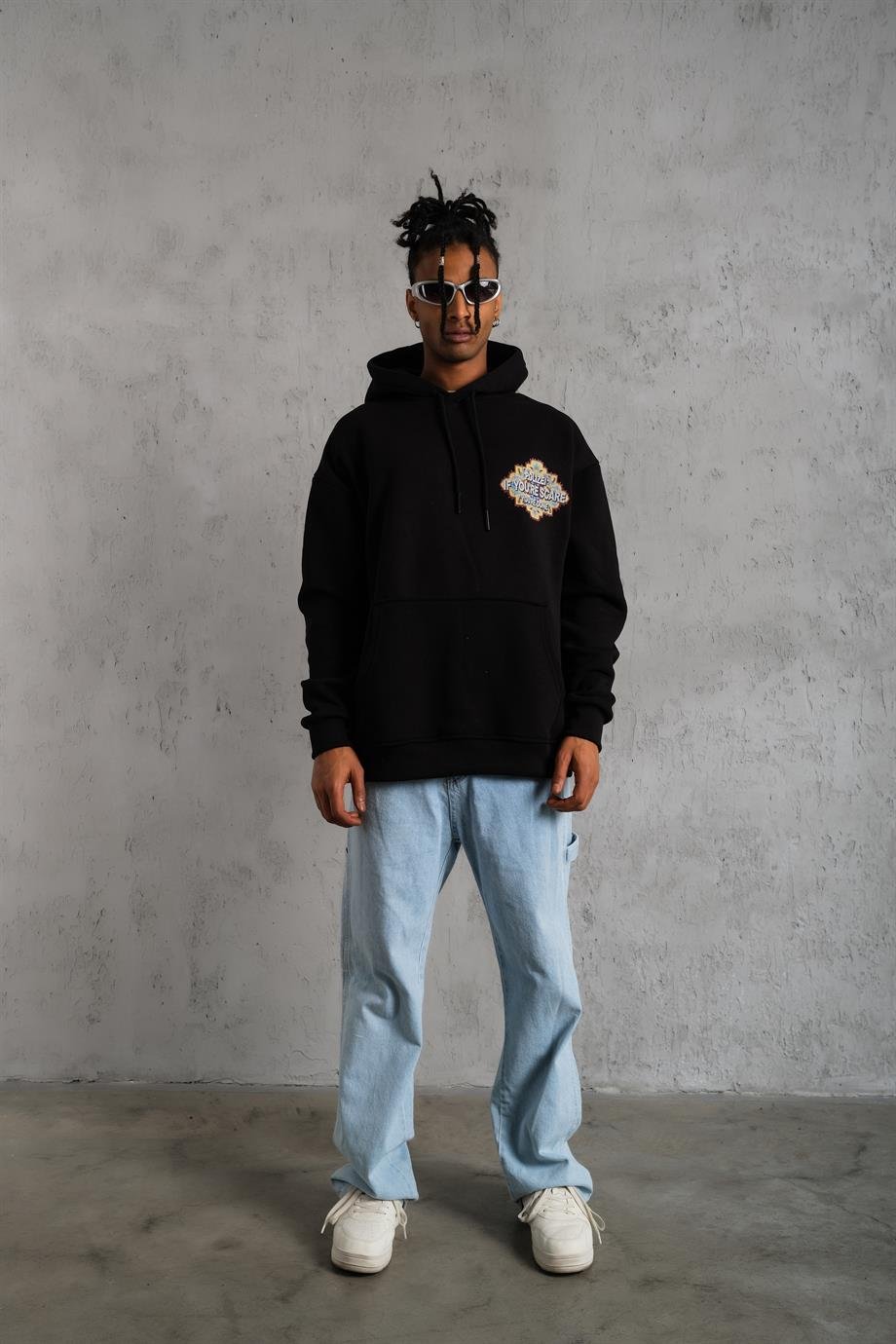 SWEATSHİRTSiyah IF YOU SCAR Baskılı 3 İplik Kapşonlu Oversize Sweatshirt