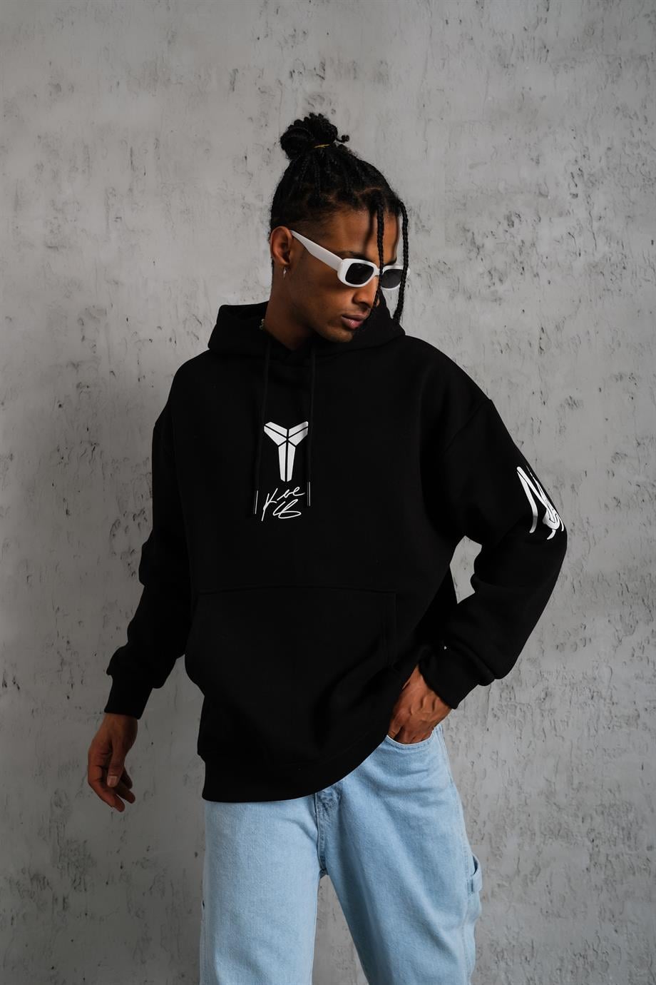 SWEATSHİRTSiyah KOBE Peçli Baskılı 3 İplik Oversize Kapşonlu Sweatshirt PLZ-37