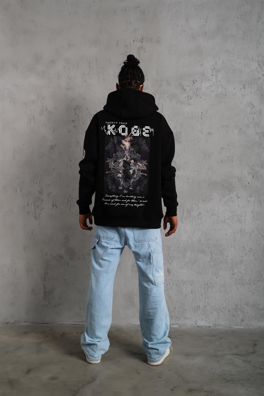 SWEATSHİRTSiyah KOBE Peçli Baskılı 3 İplik Oversize Kapşonlu Sweatshirt PLZ-37