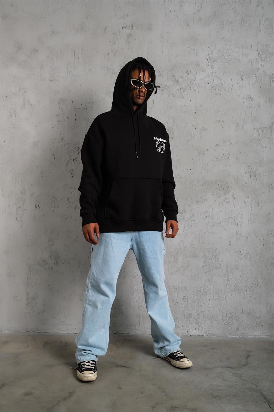SWEATSHİRTSiyah TOKYOTATTOO Baskılı 3 İplik Kapşonlu Oversize Sweatshirt 