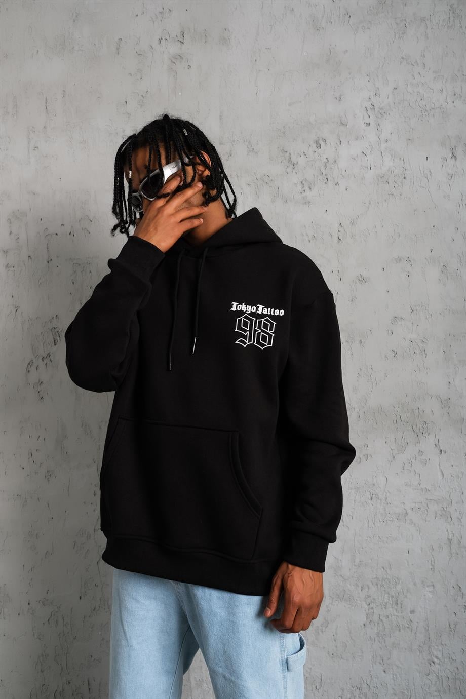SWEATSHİRTSiyah TOKYOTATTOO Baskılı 3 İplik Kapşonlu Oversize Sweatshirt 
